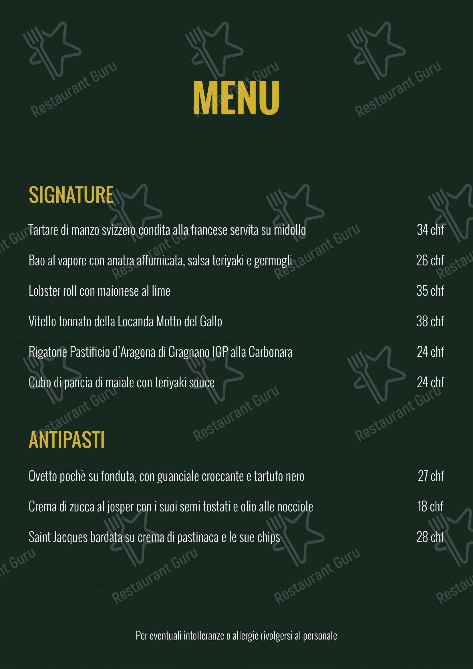 Menu di Locanda Motto del Gallo - Menu