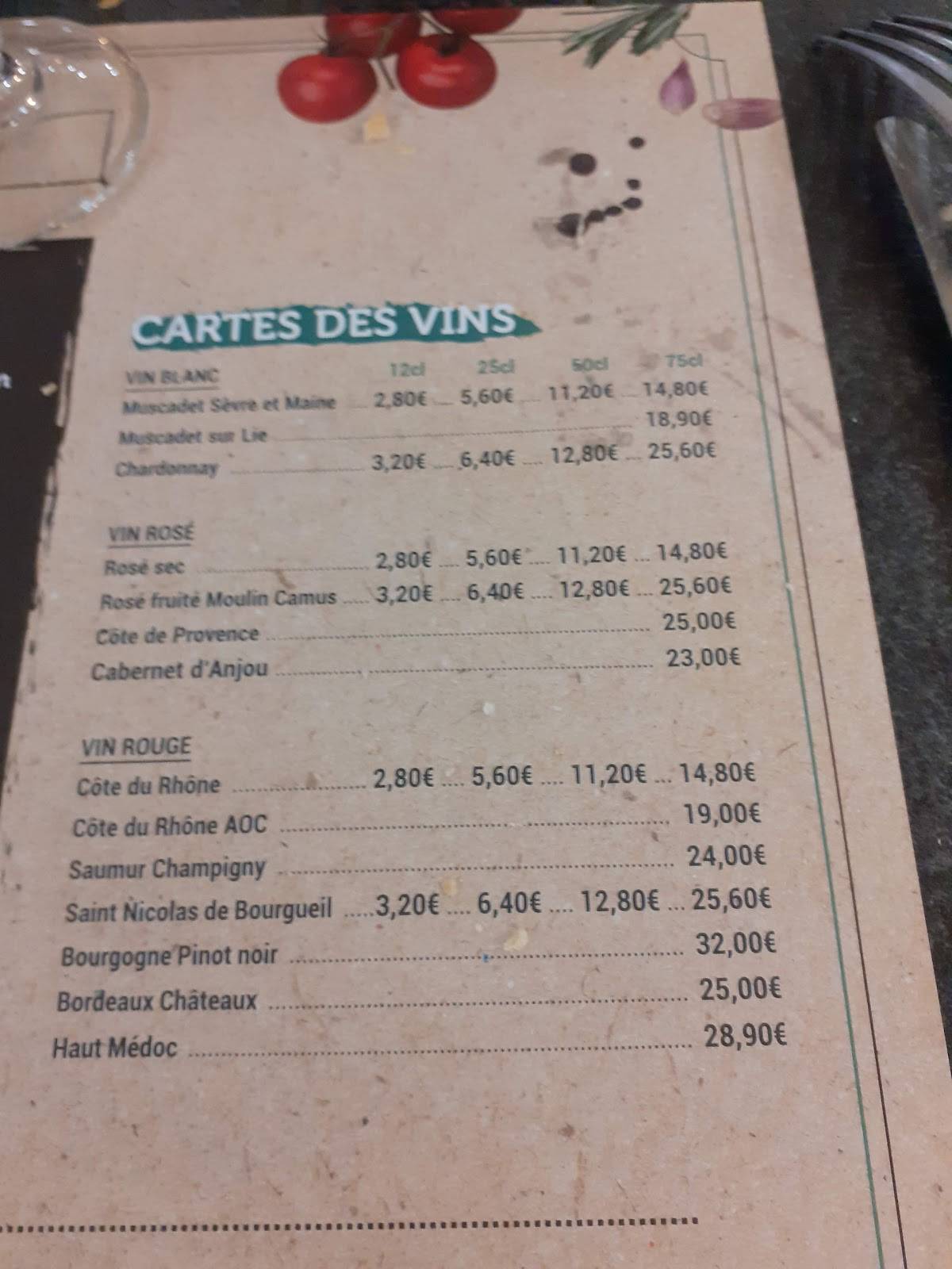 Menu de Logis Hôtel Restaurant L'Escale