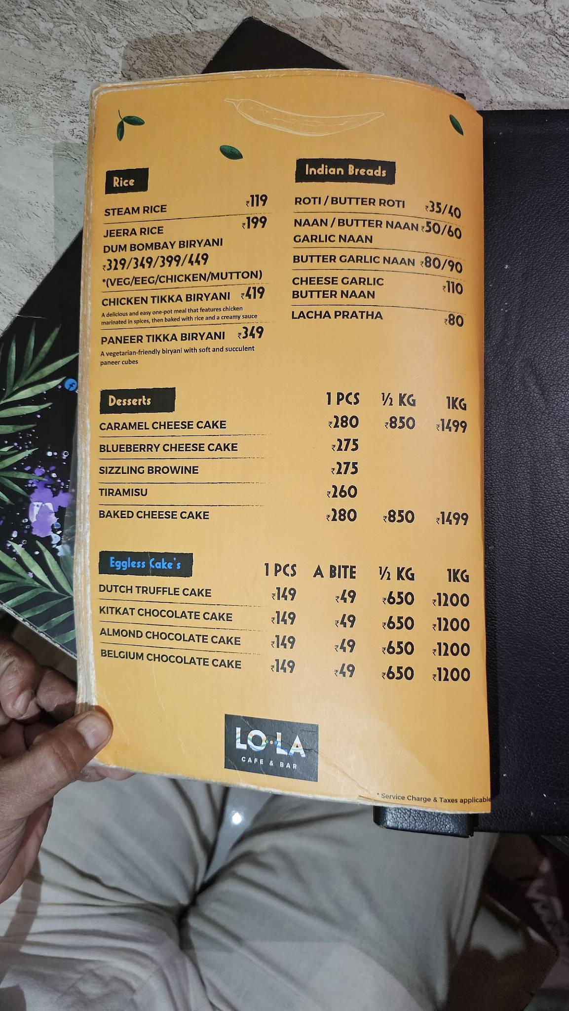 Lola cafe and bar menu