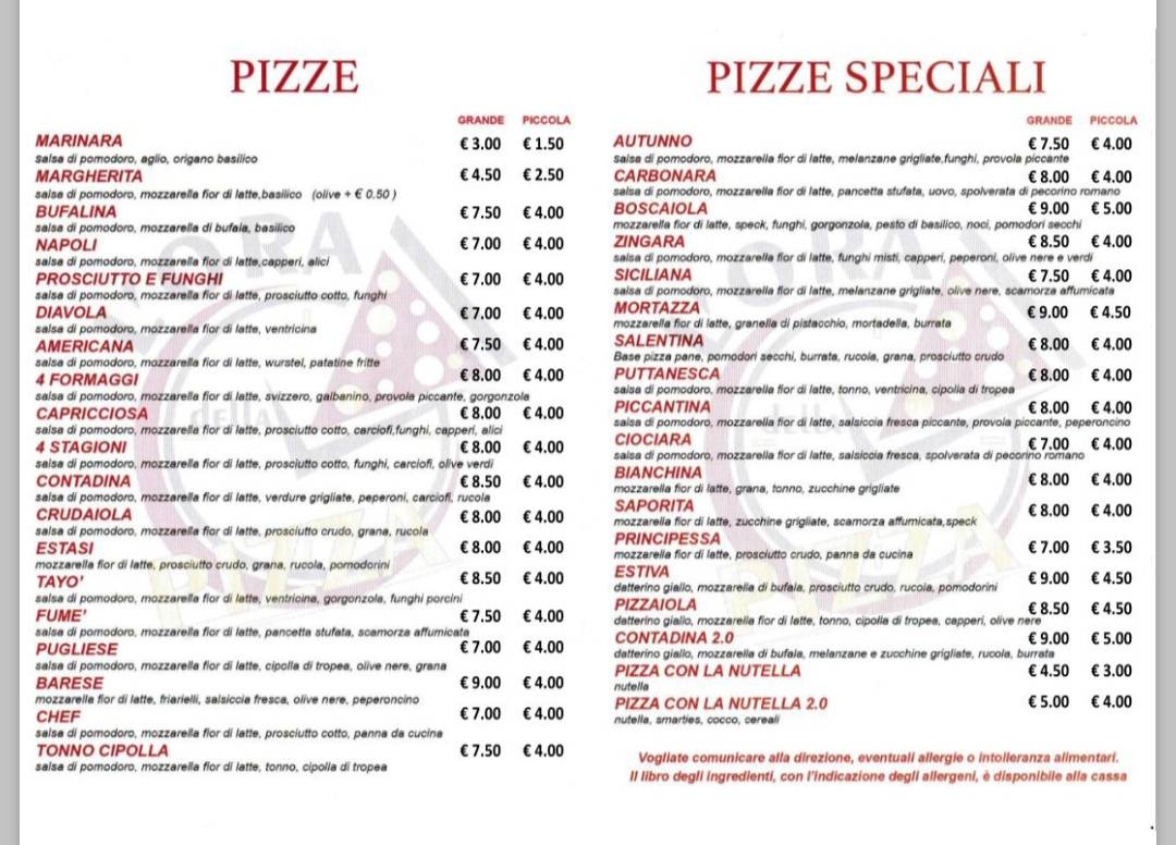 Menu di L'ora della pizza 