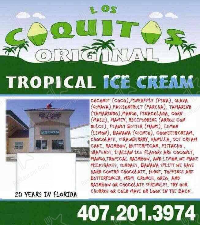 Menu at Los Coquitos Original Tropical Ice Cream desserts, Kissimmee, W