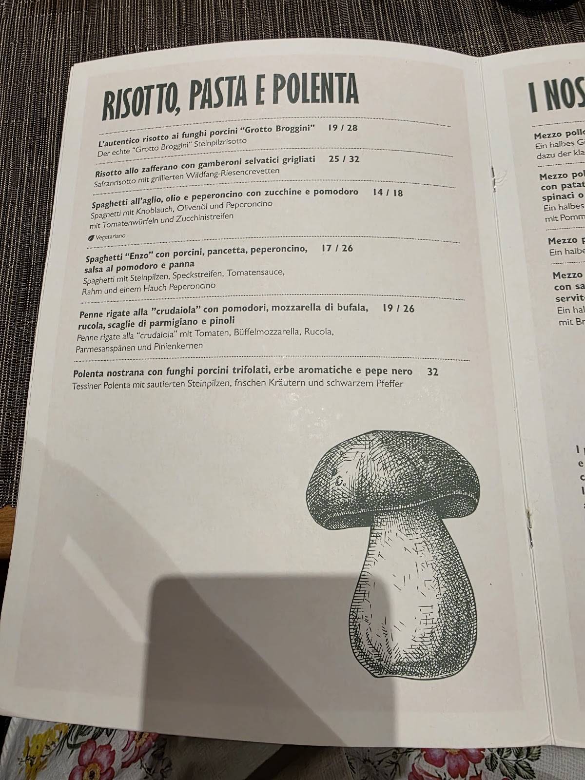 Menu di Ristorante Grotto Broggini 