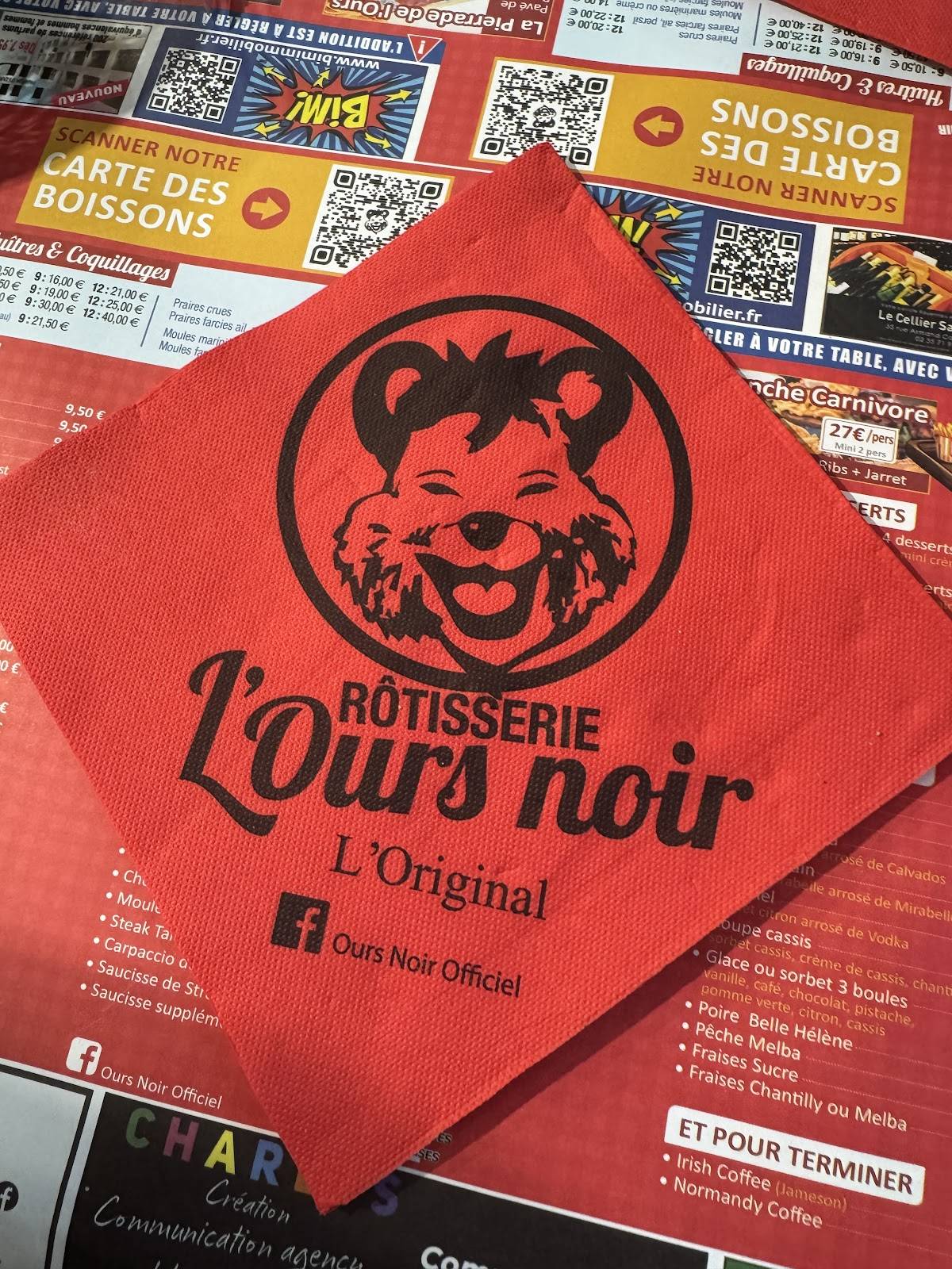 Menu de L'ours Noir Restaurant