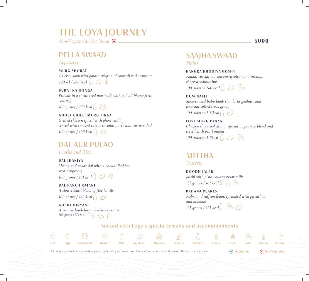 Loya - Taj West End, Bengaluru menu