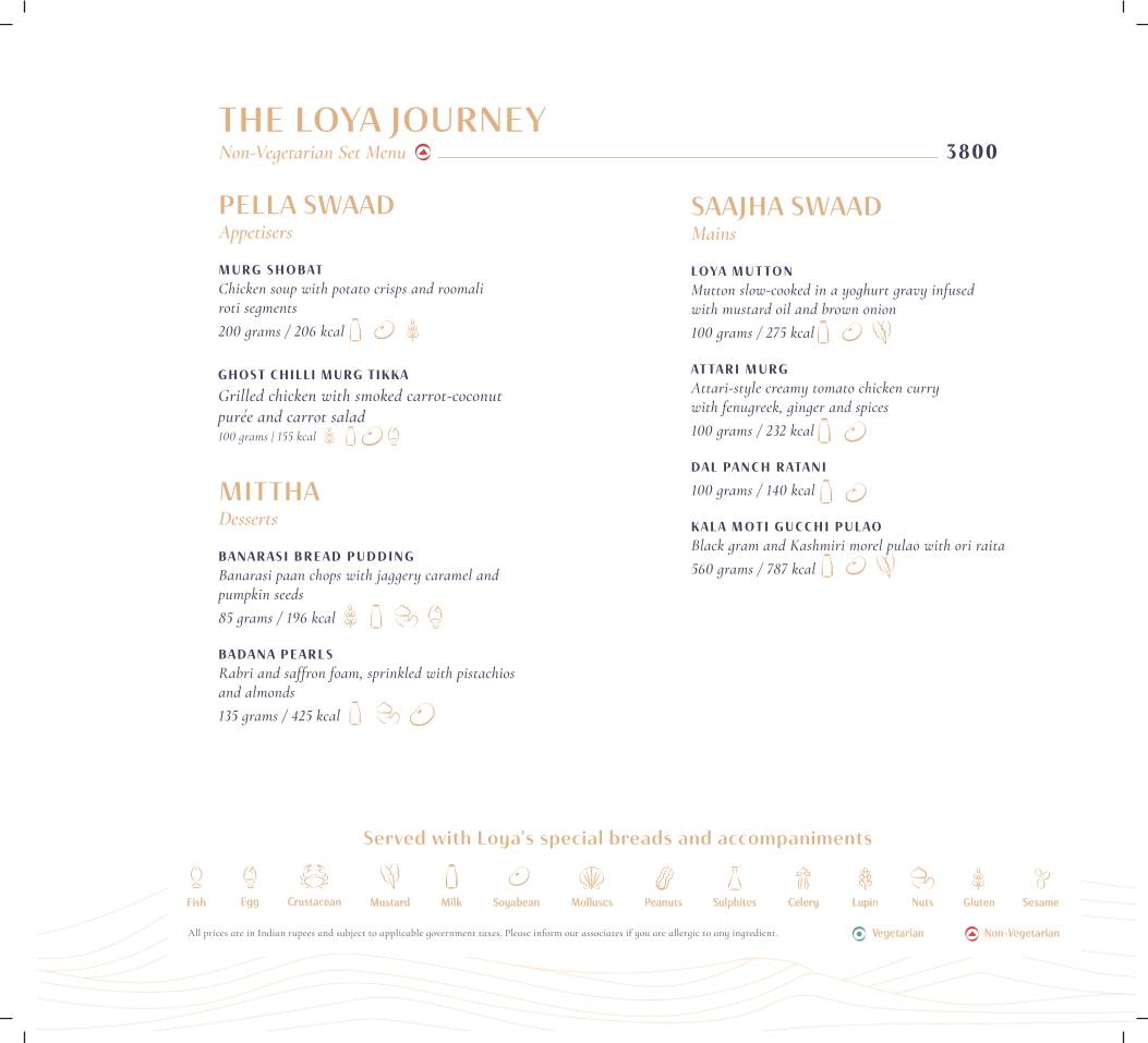 Loya - Taj West End, Bengaluru menu