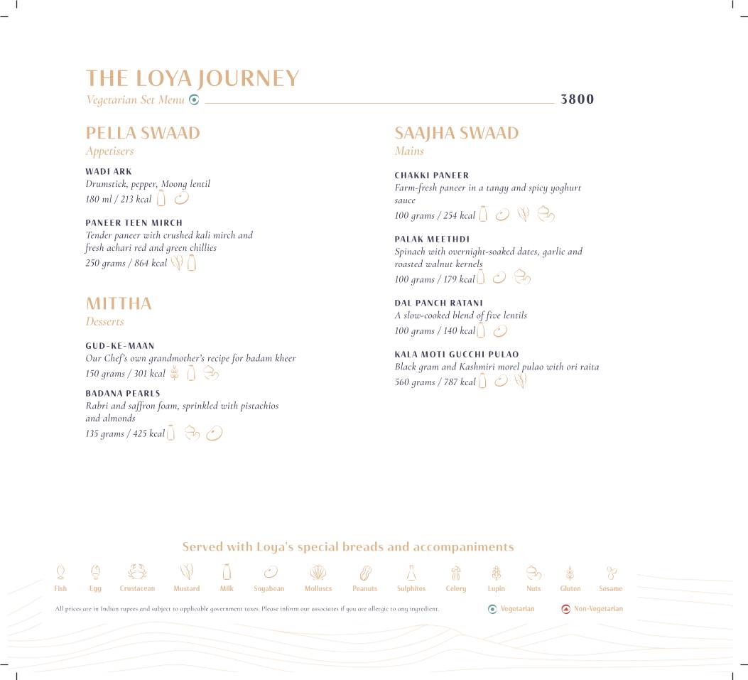 Loya - Taj West End, Bengaluru menu