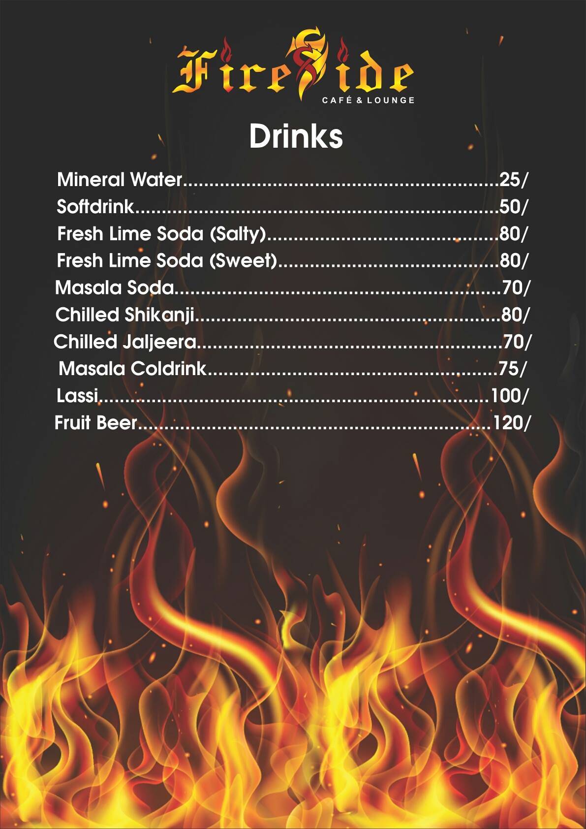 Fireside sky lounge menu