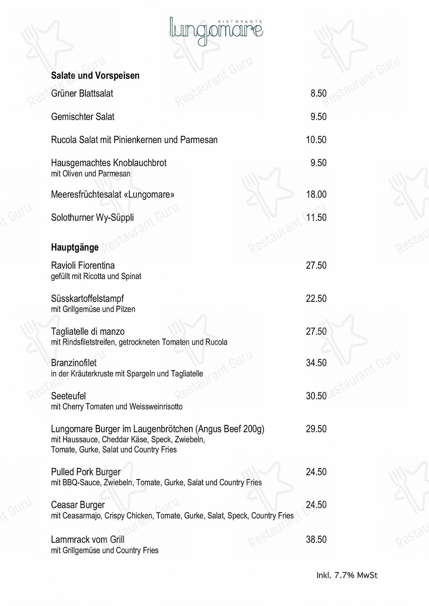 Menu di Ristorante Lungomare - Ночное меню