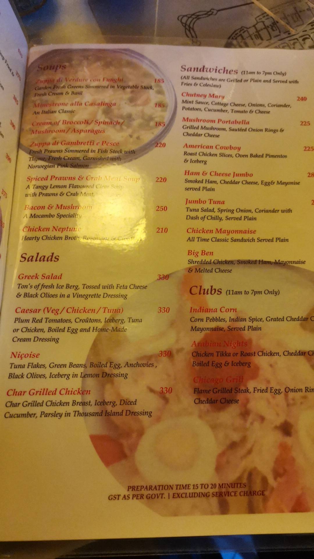 MOCAMBO CAFE menu