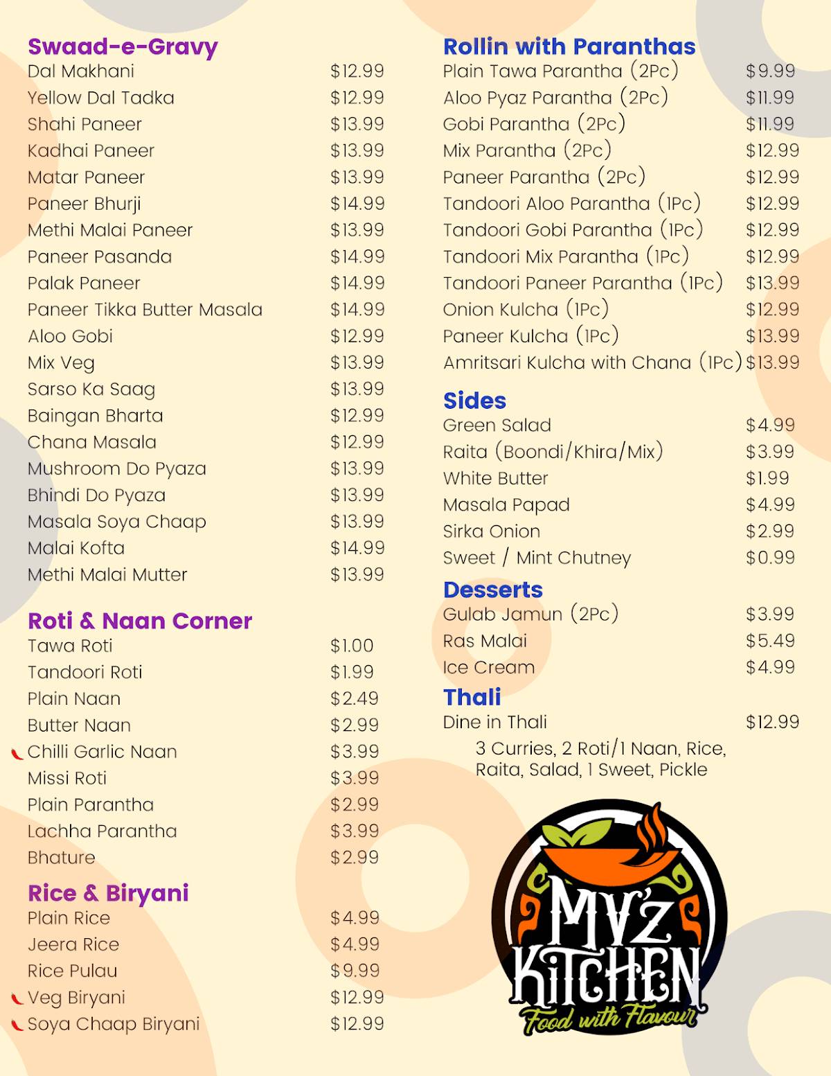 Menu de MV’Z Kitchen