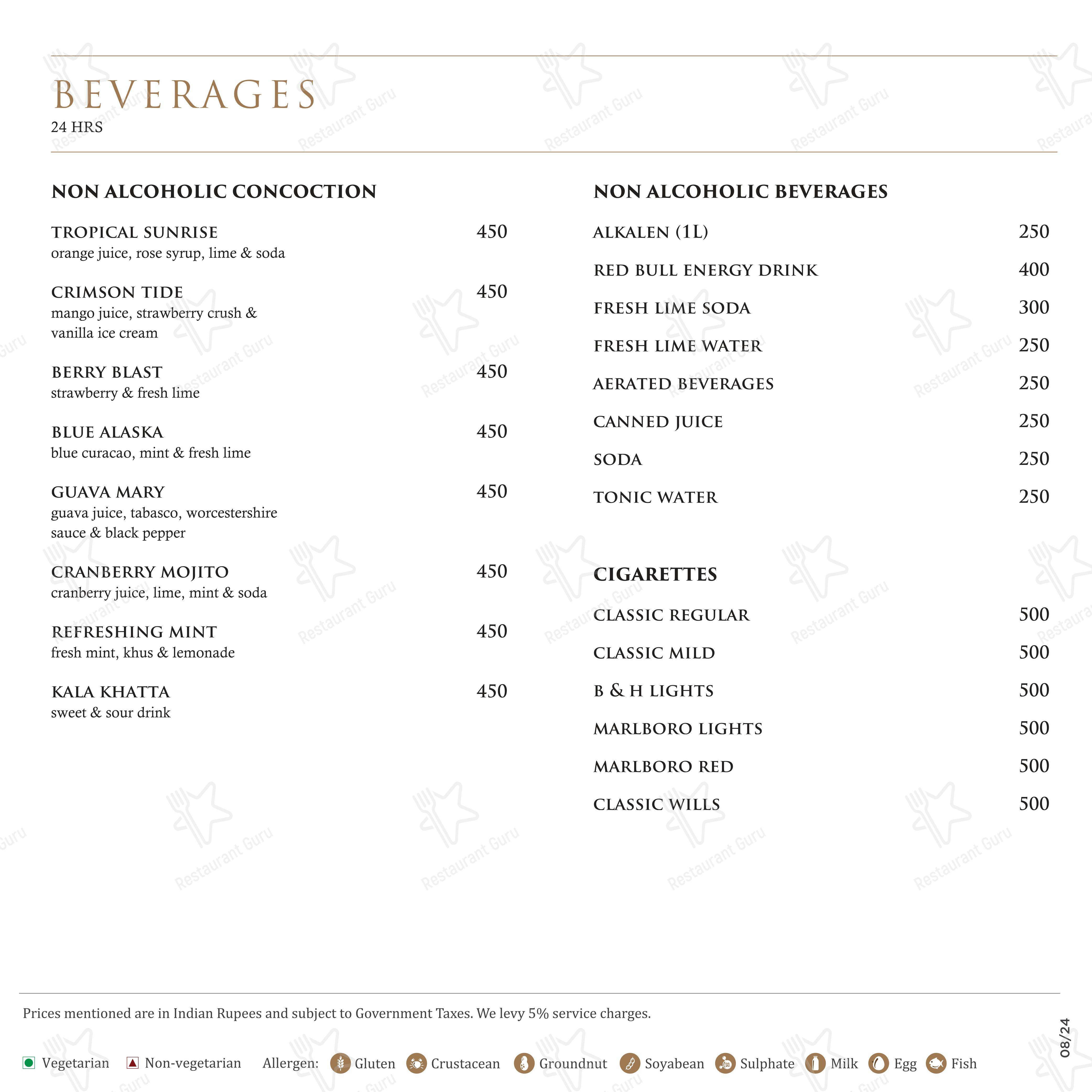 Menu bar for Mabruk - Mediterranean Restaurant in Mumbai