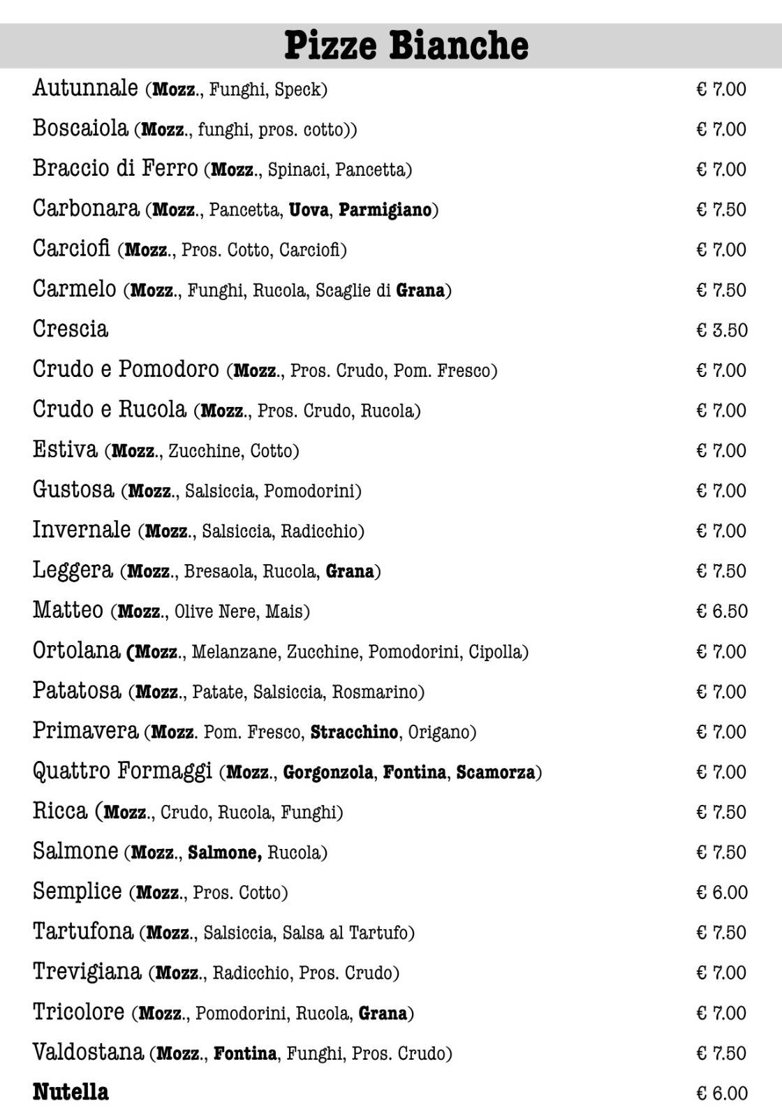 Menu di Al Casolare 
