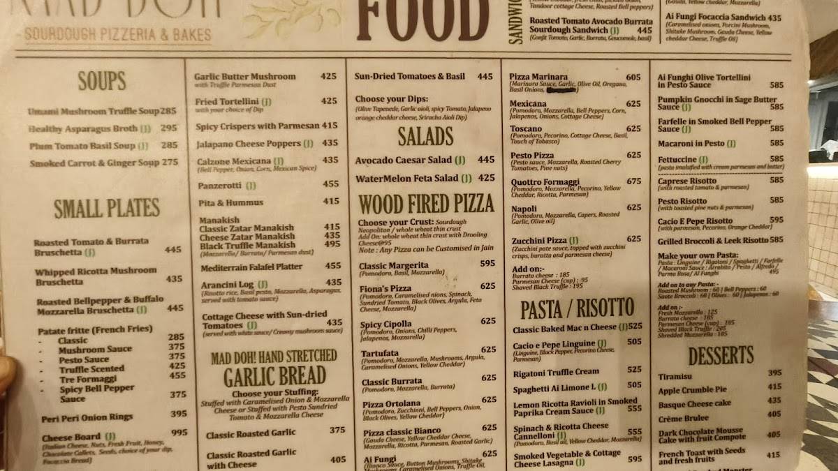 Mad Doh Sourdough Pizzeria & Bakes menu