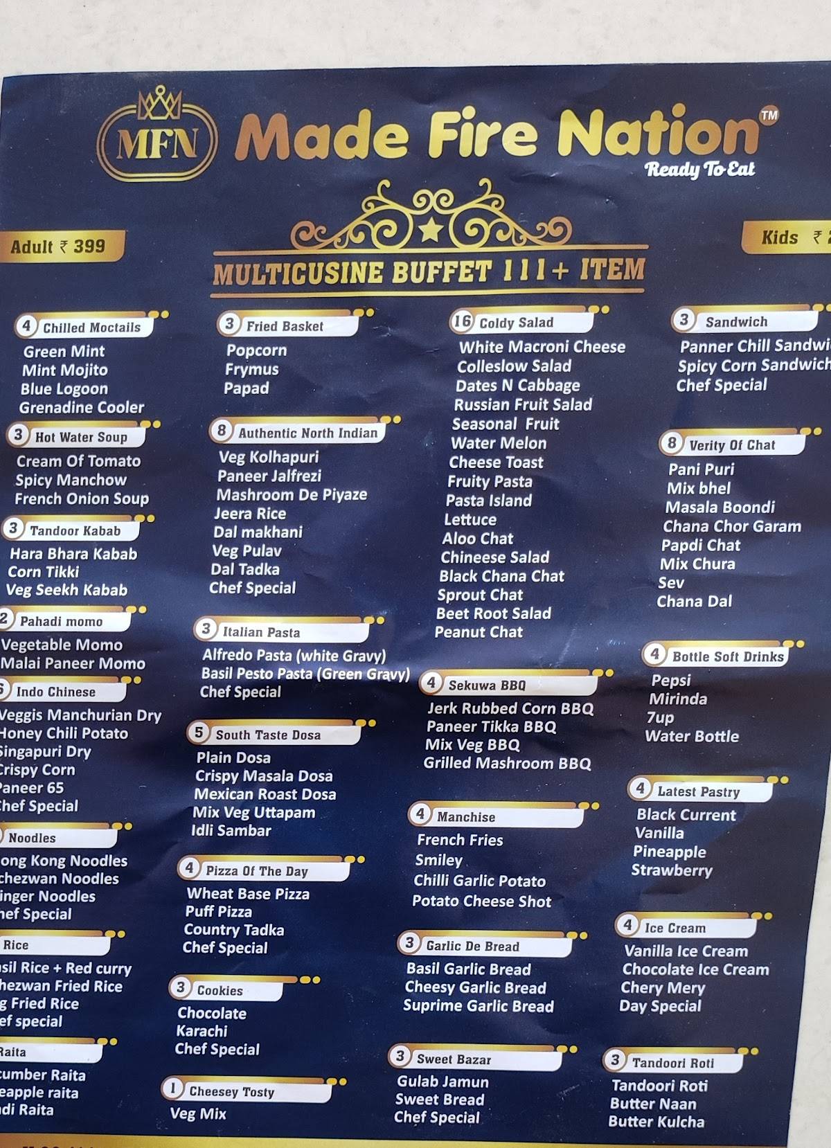 Made Fire Nation, Chinchwad (PCMC) menu