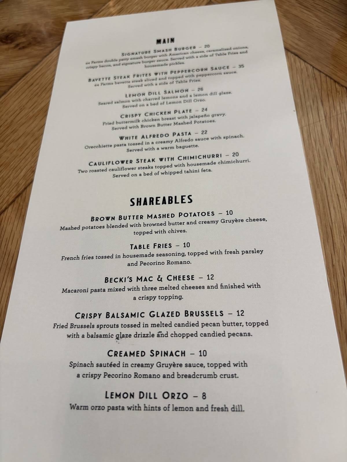 Carta del postres Magnolia Table, Waco