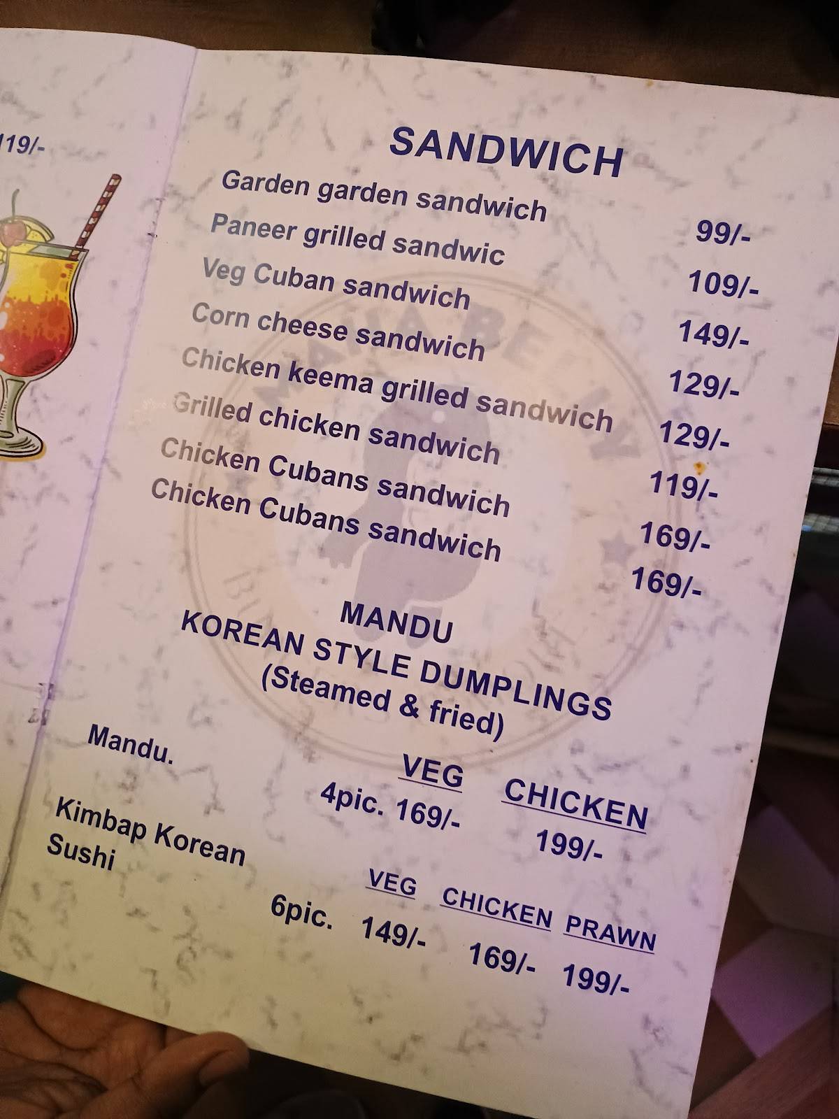 Maha Belly cafe menu