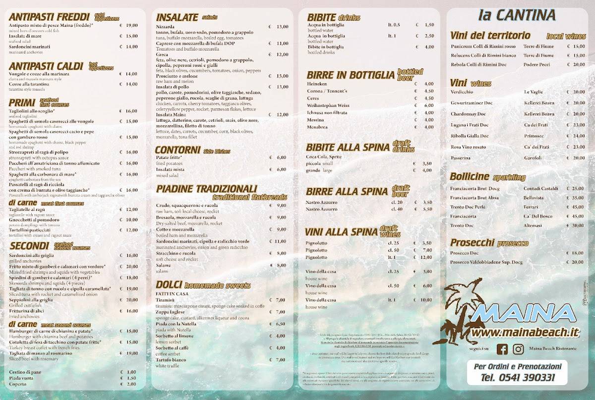 Menu di Maina Beach Ristorante 