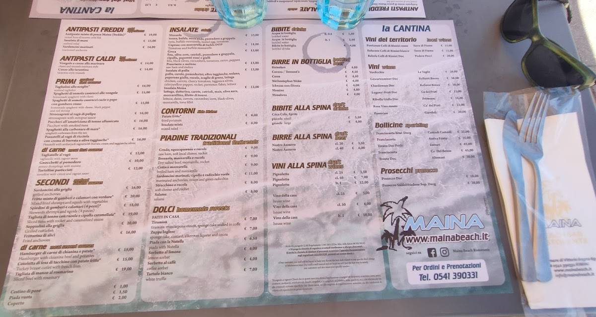 Menu di Maina Beach Ristorante 