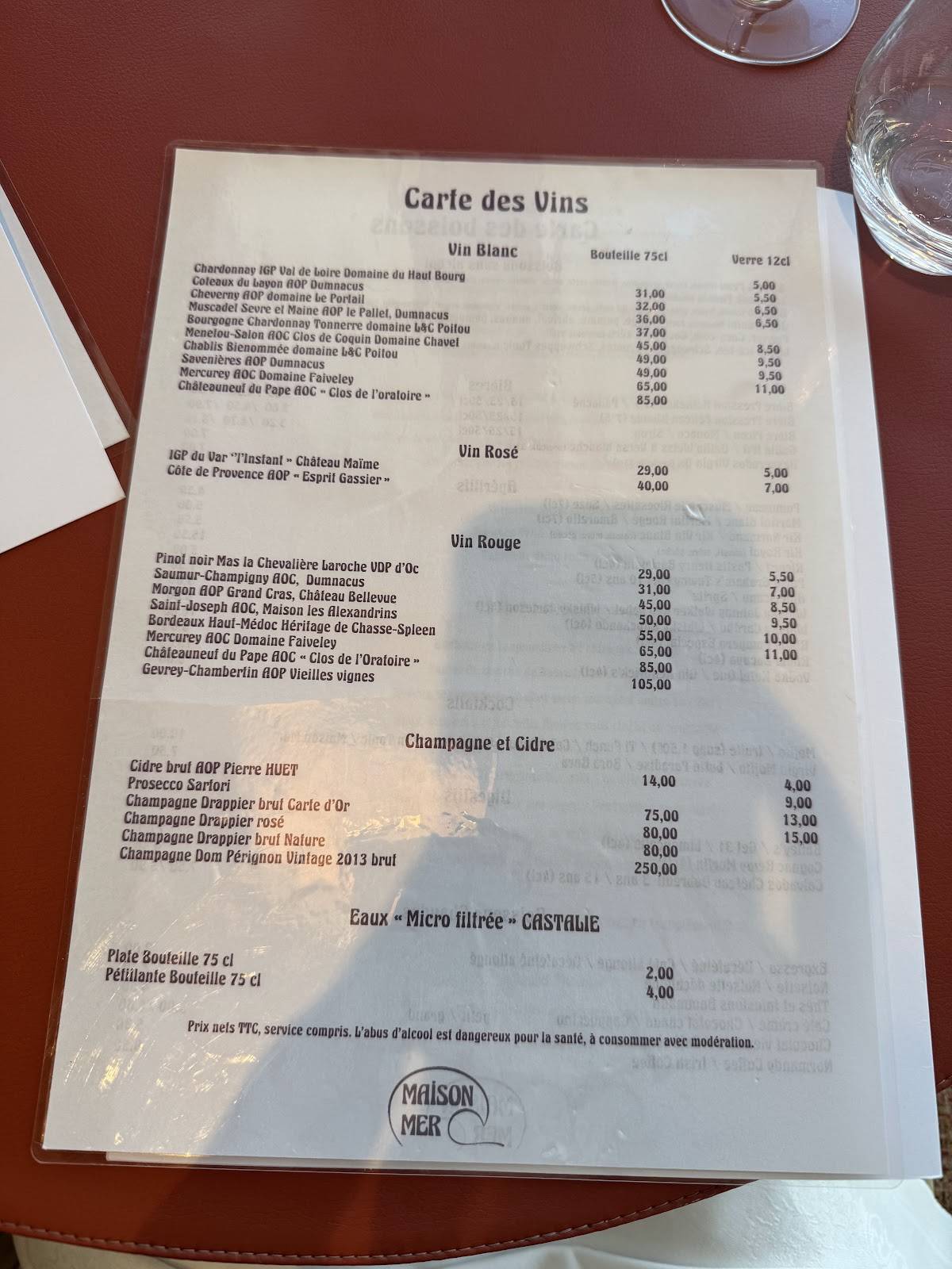 Menu de Maison Mer