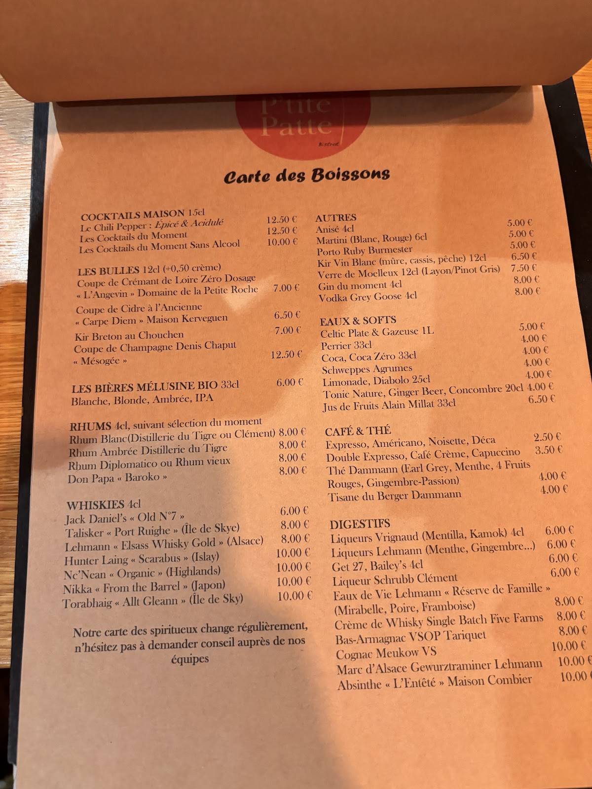 Menu de Maison Patte Noire "1 lieu, 2 restaurants"
