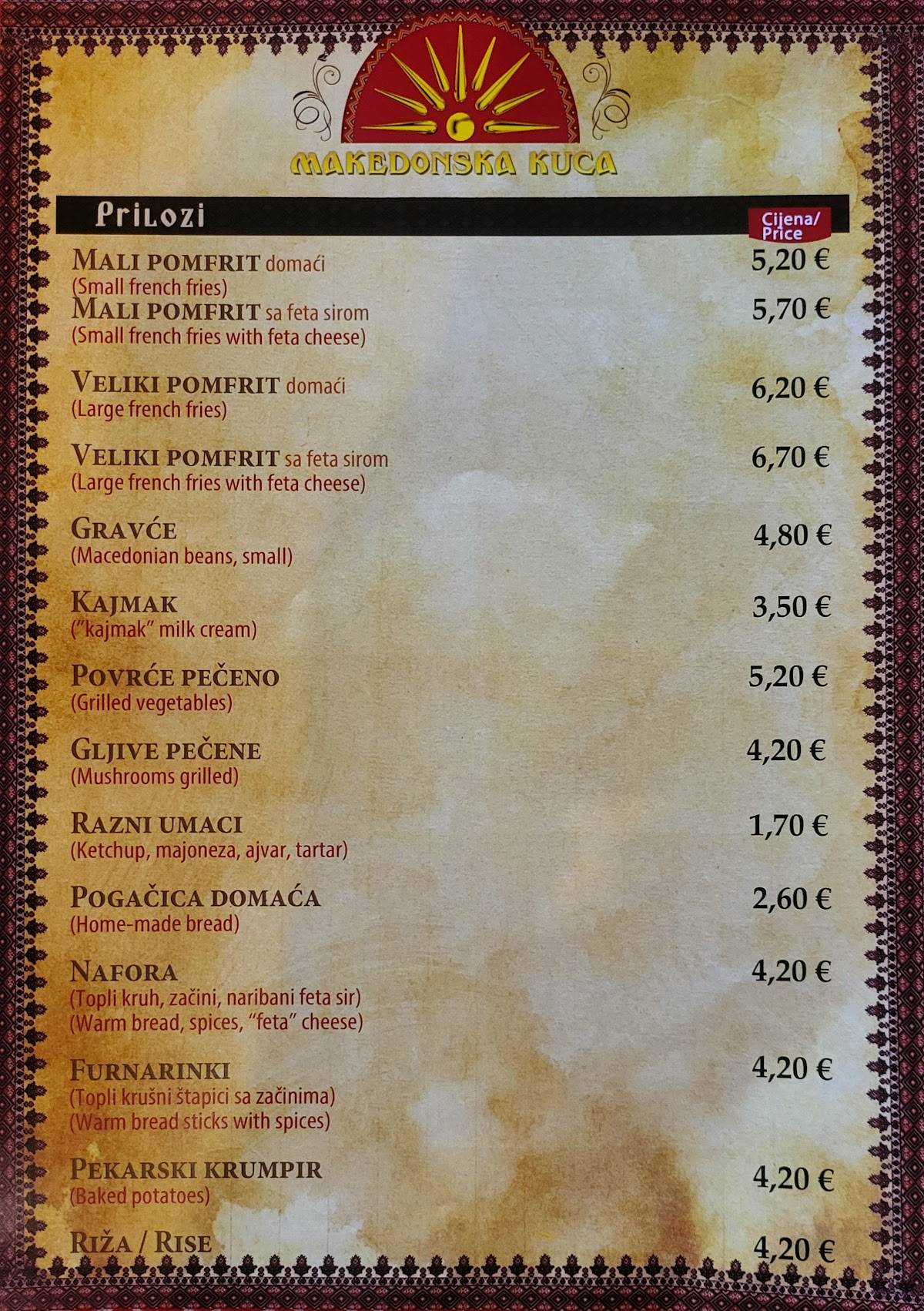 Menu di Makedonska Kuca 