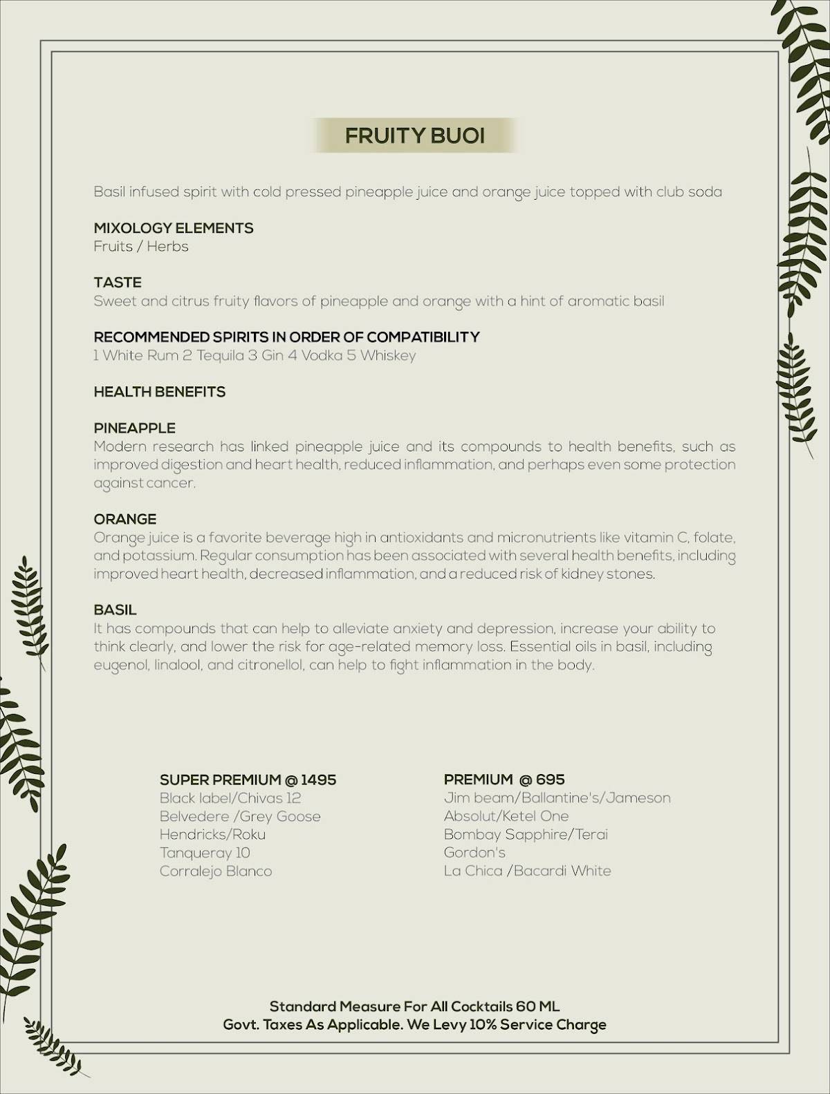 Riches’ menu