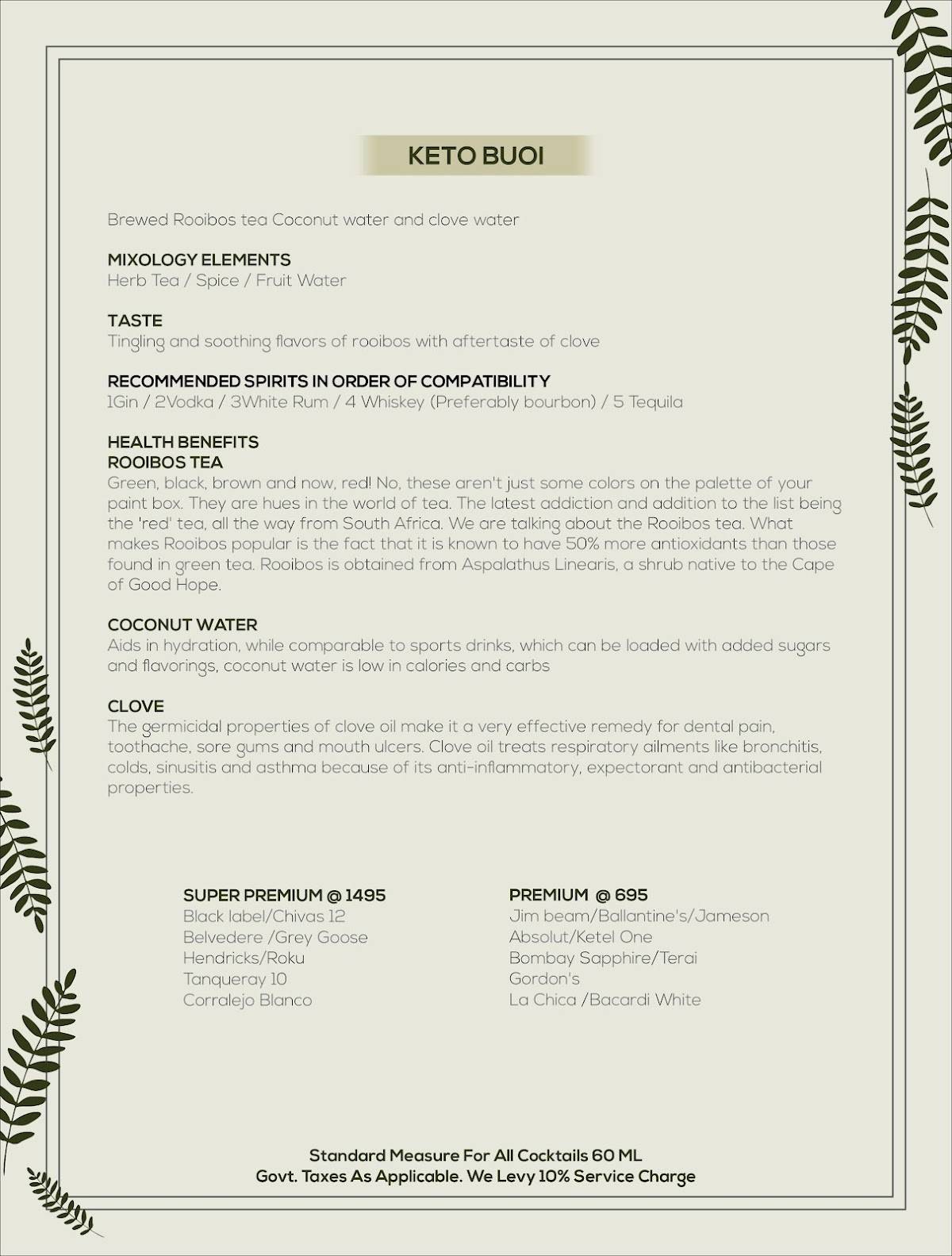 Riches’ menu