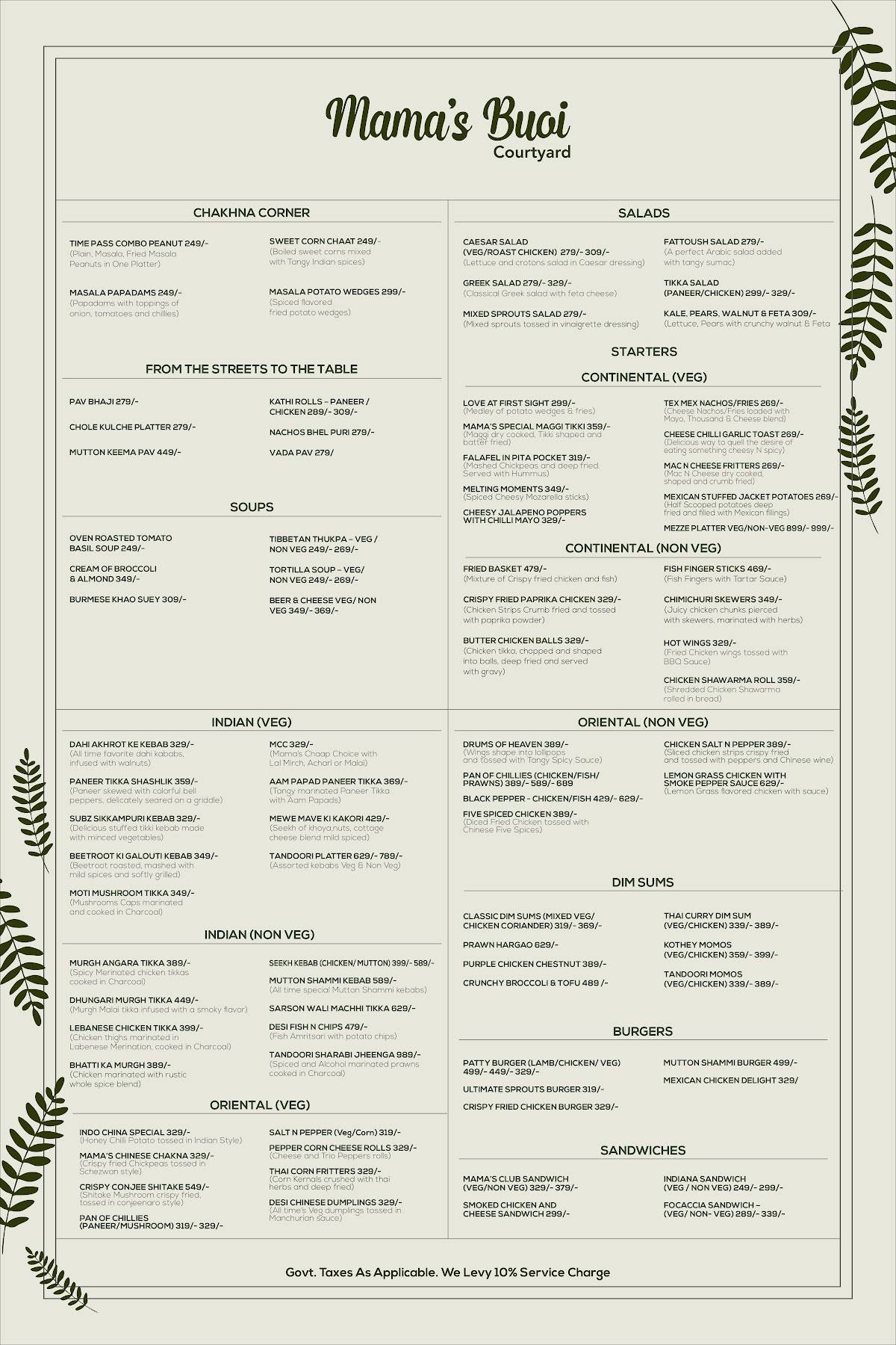 Riches’ menu