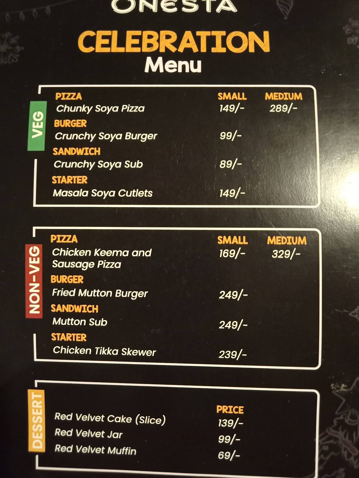 Onesta menu