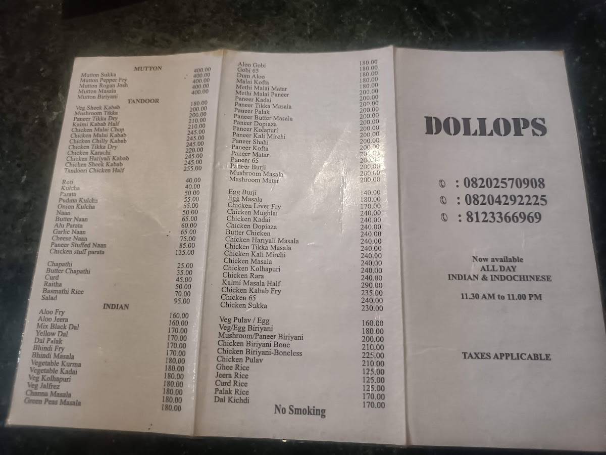Dollops menu