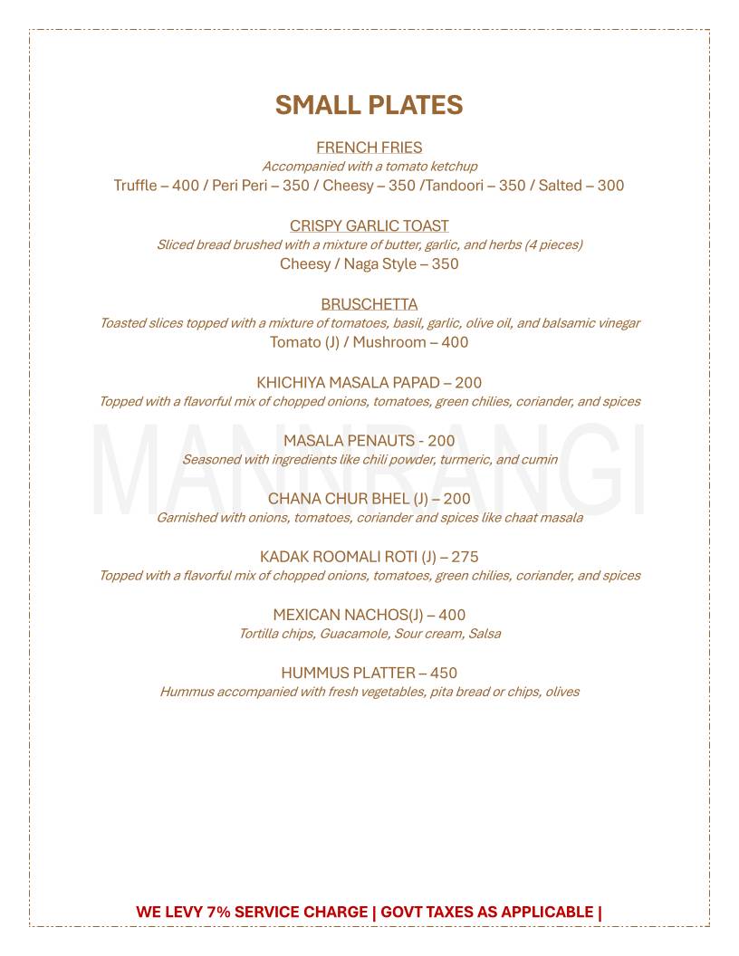 Mannrangi menu