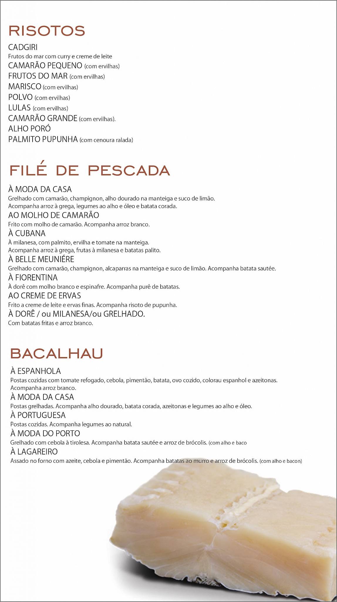 Mar Del Plata cardápio