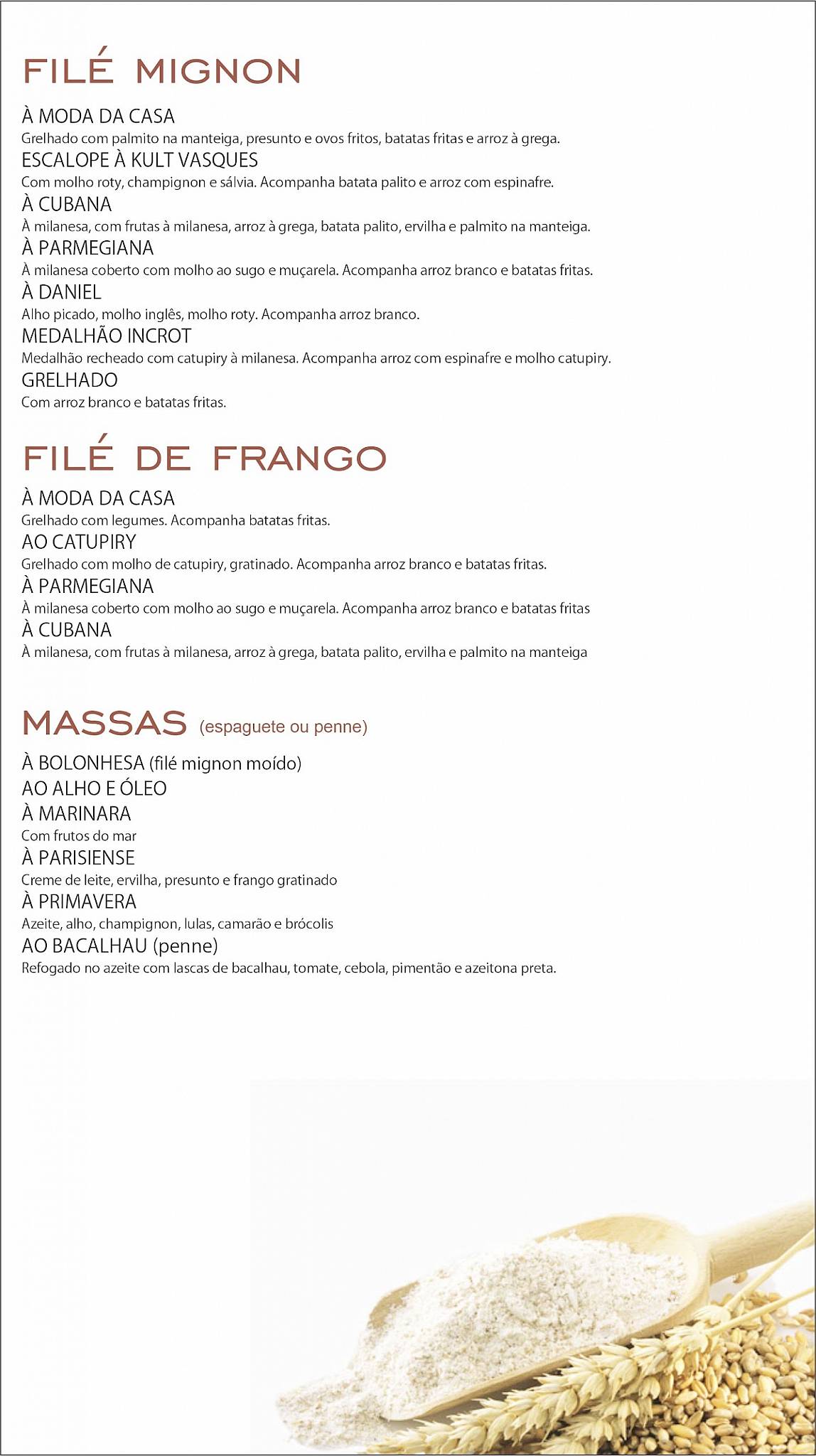 Mar Del Plata cardápio