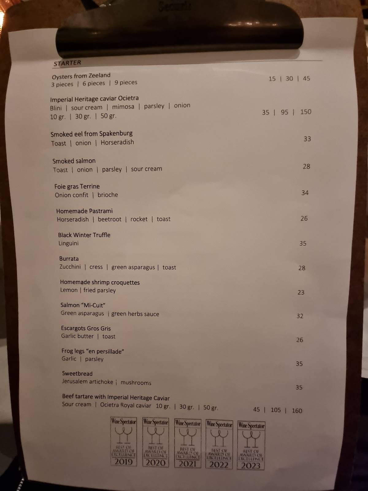 Menu de Marcel