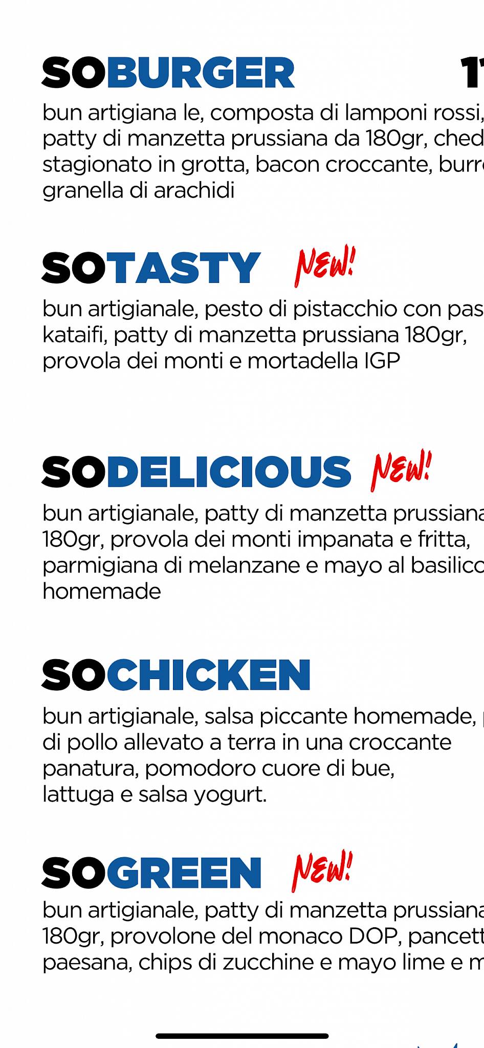 Menu di SoBurger 
