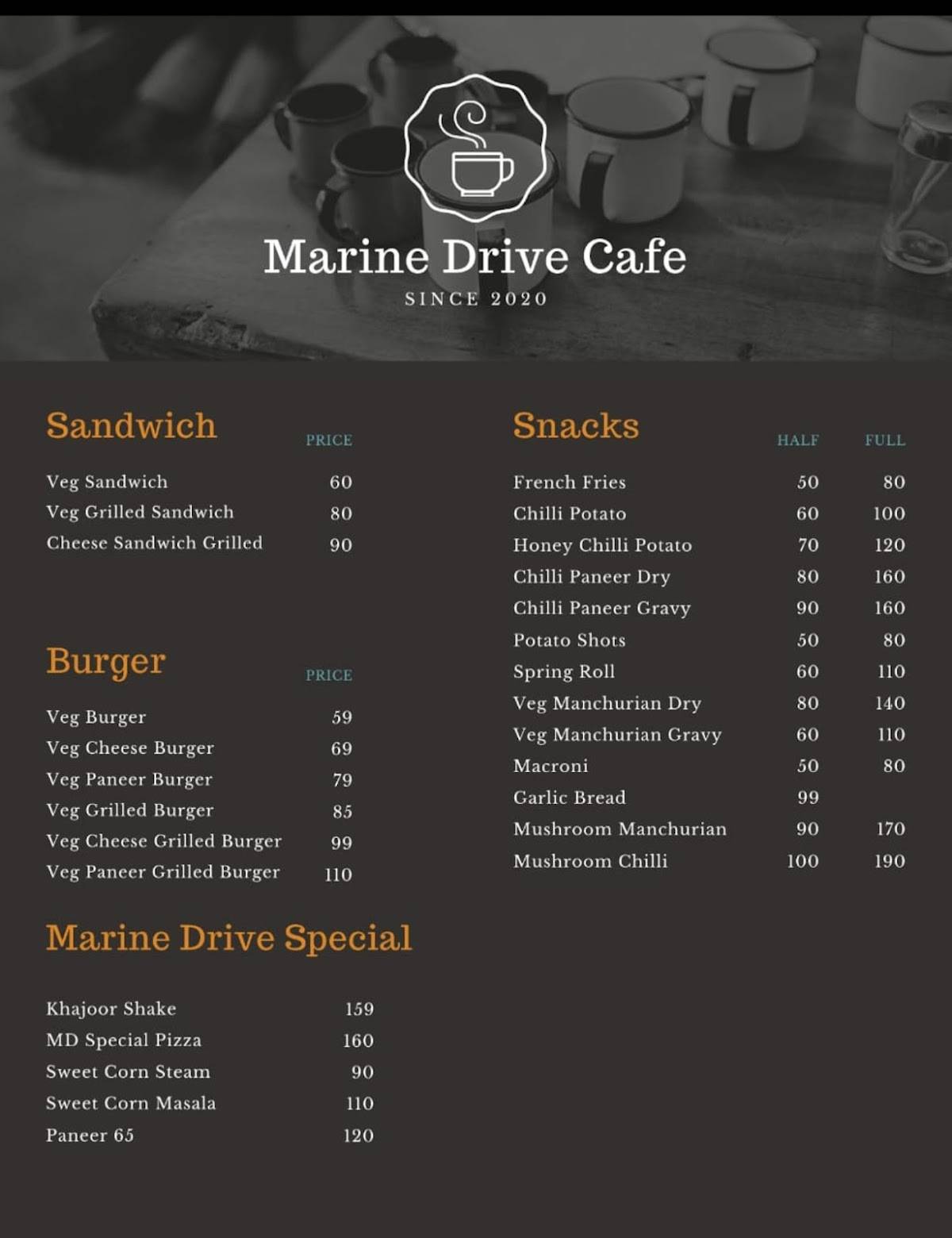 Marine Drive Cafe menu