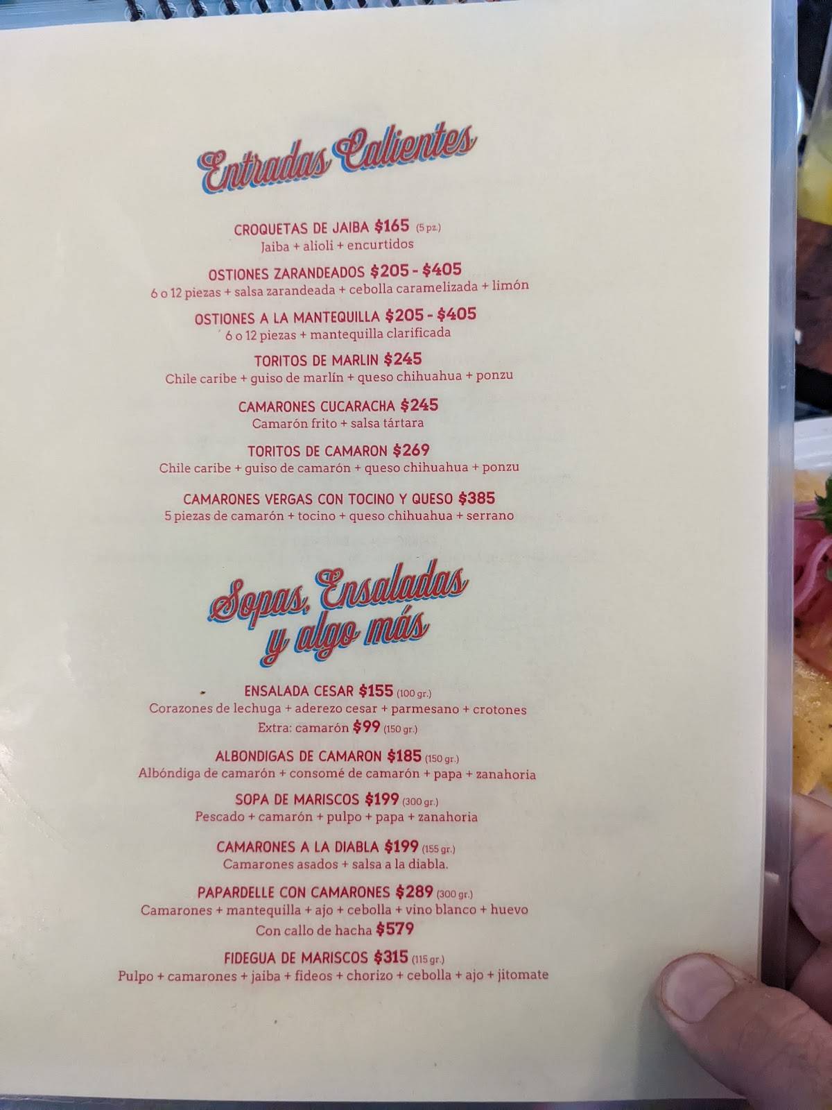 Menu at Mariscos Don Vergas restaurant, Guadalajara