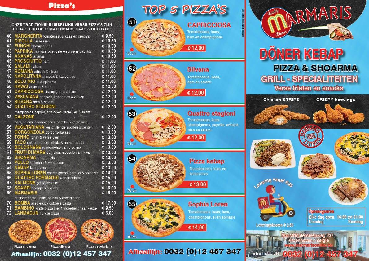 Menu de Marmaris Vroenhoven Kebap Pizza Grill