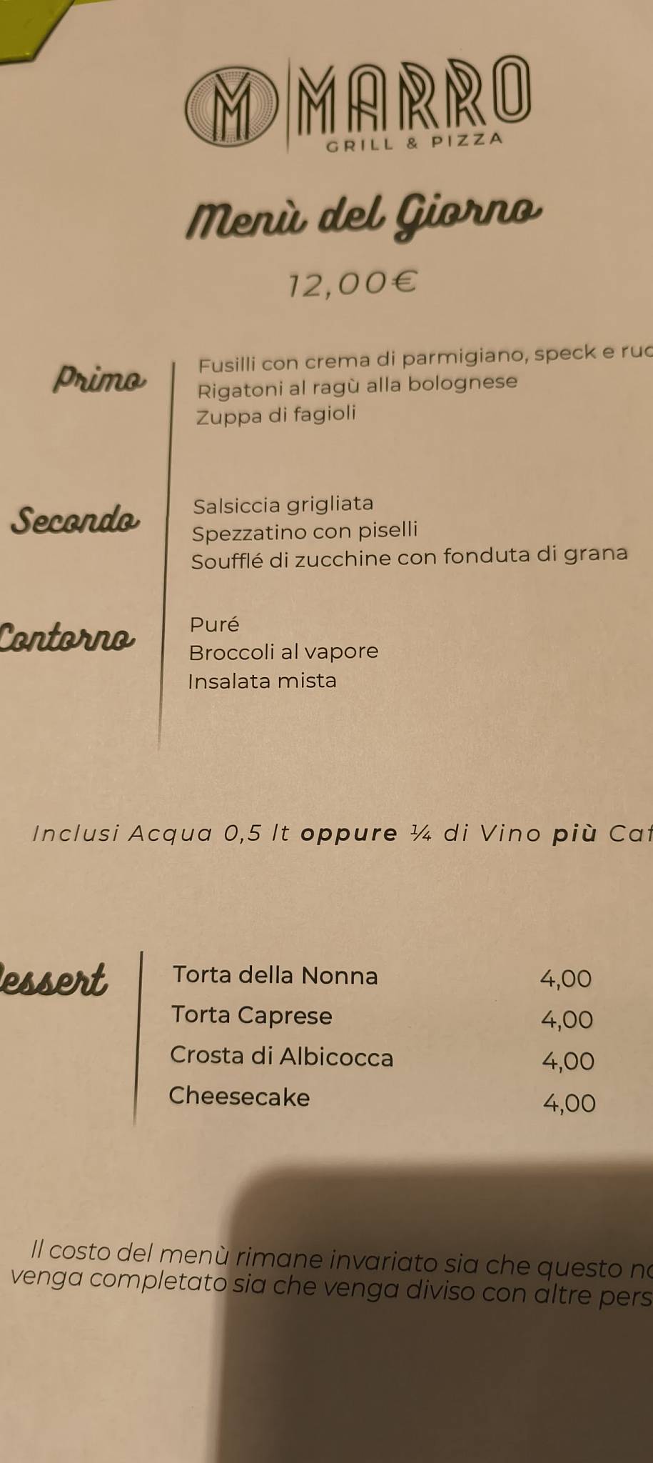 Menu di Marro Grill & Pizza 