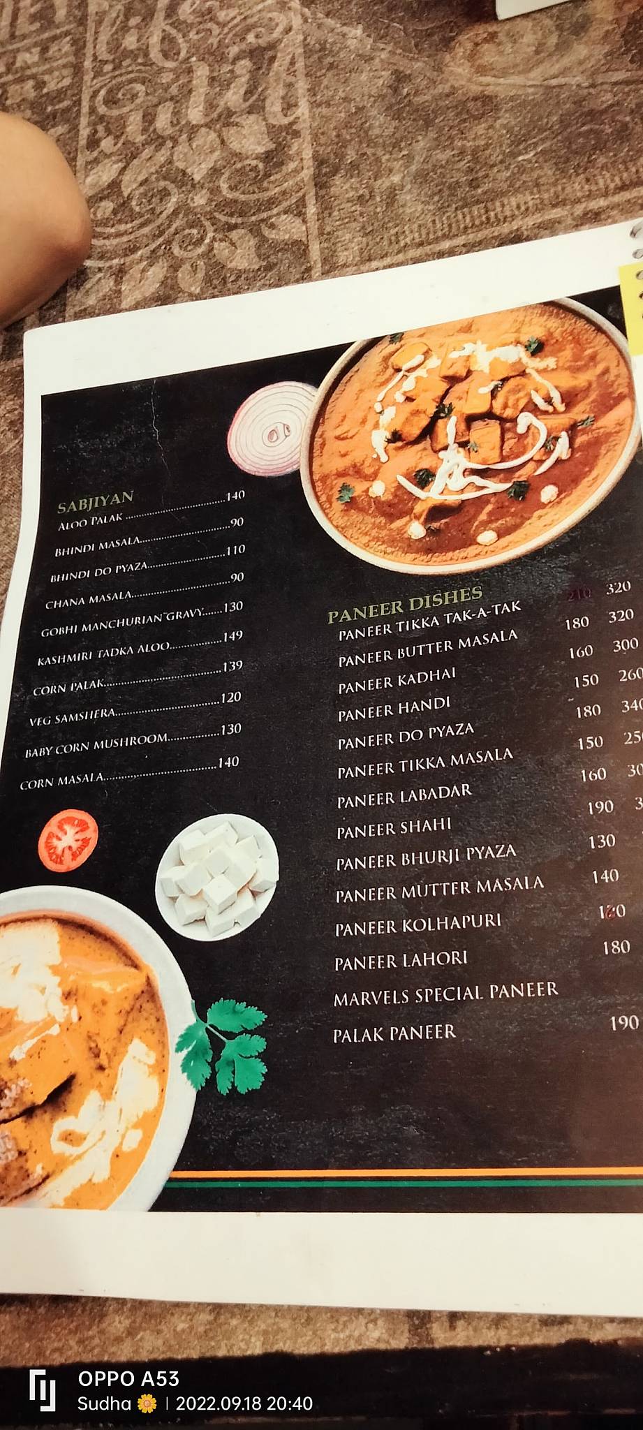 Marvel cafe menu