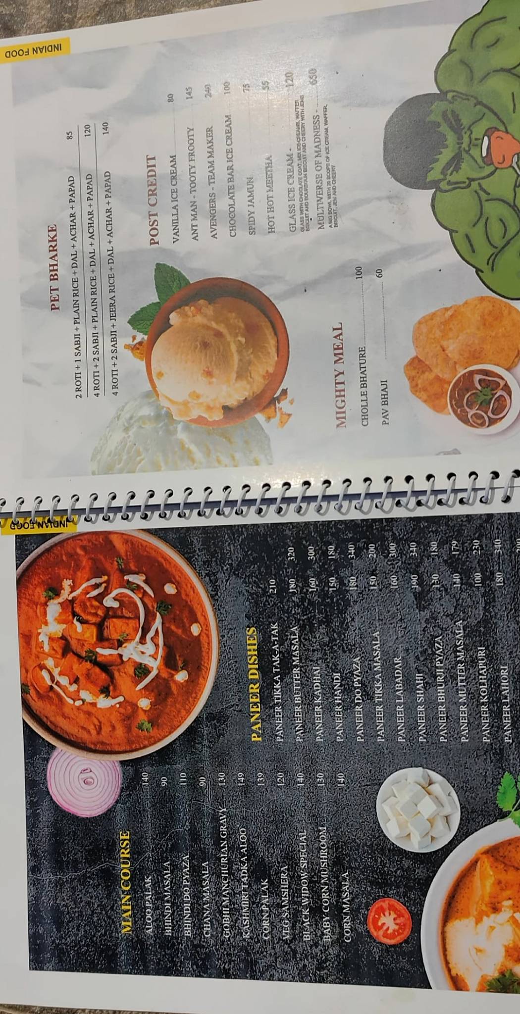Marvel cafe menu