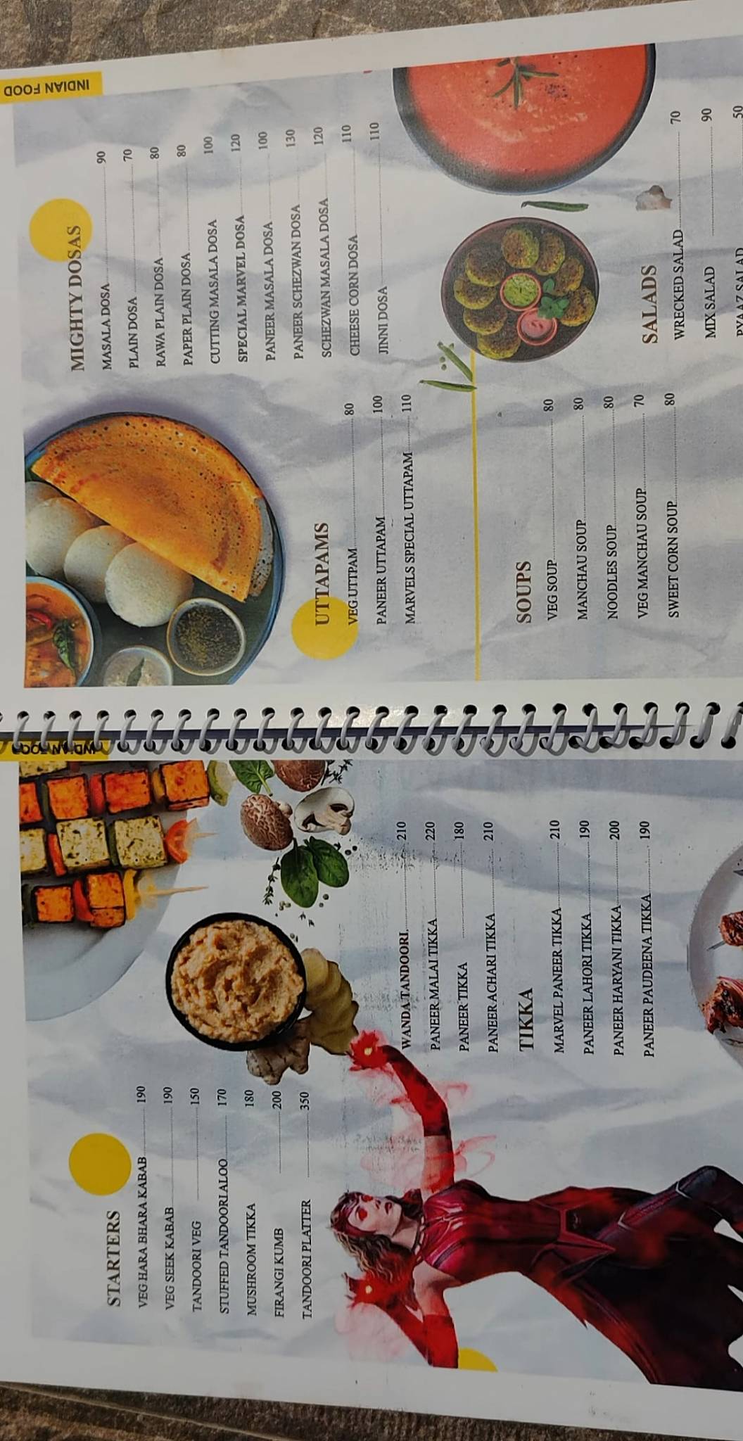 Marvel cafe menu