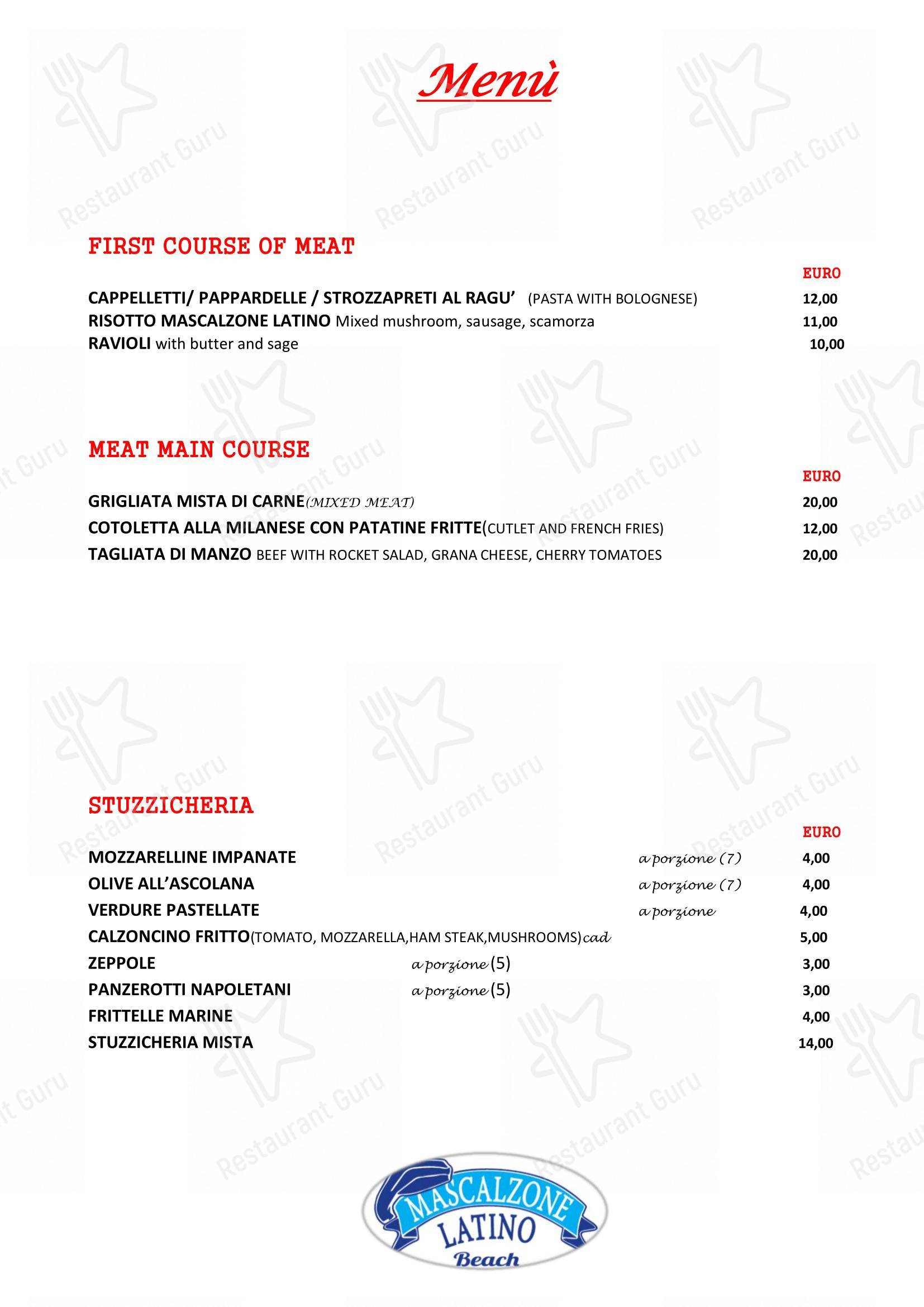 Ristorante Mascalzone Latino Beach Milano Marittima in Milano Marittima - Menu bar