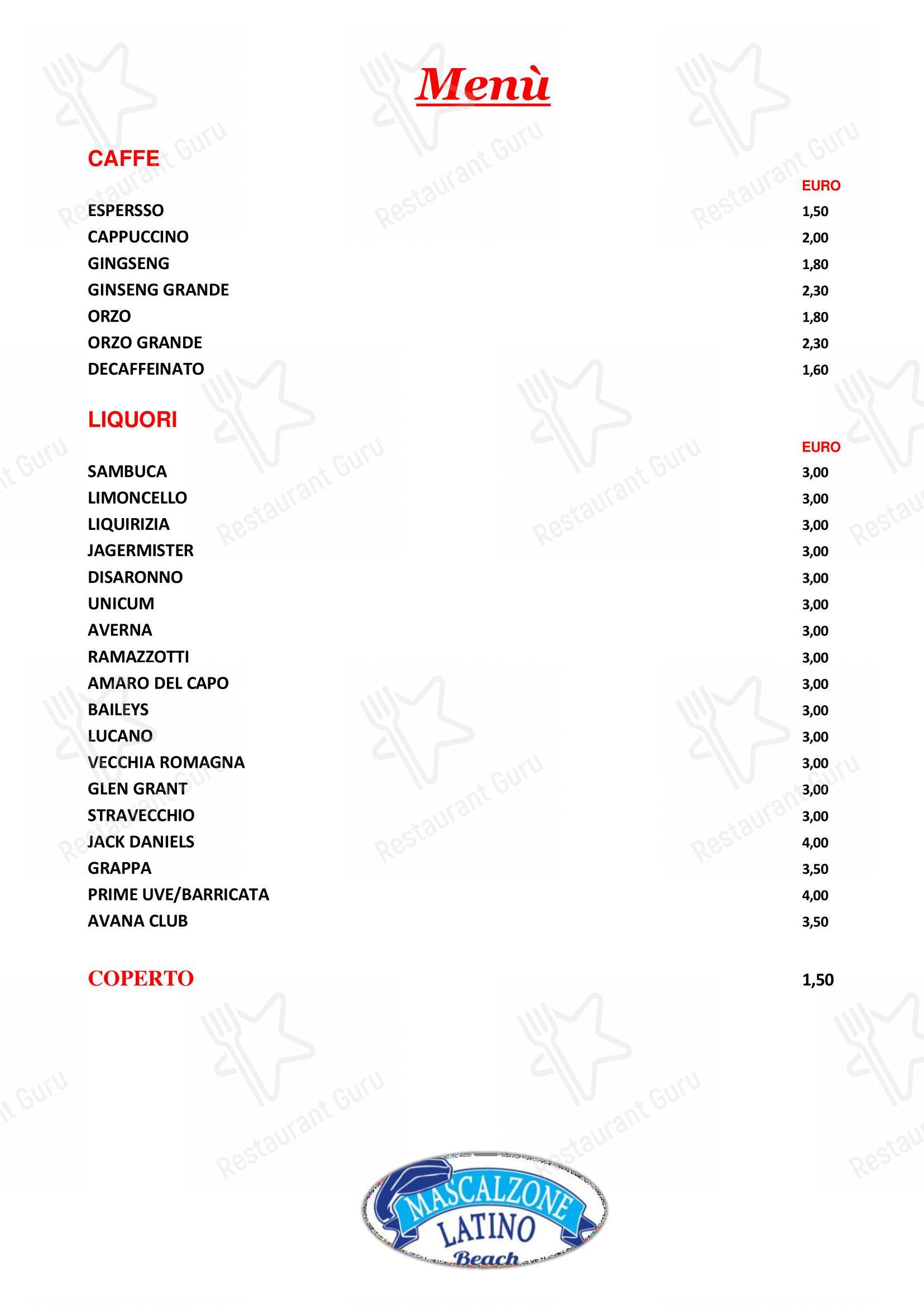 Ristorante Mascalzone Latino Beach Milano Marittima in Milano Marittima - Menu