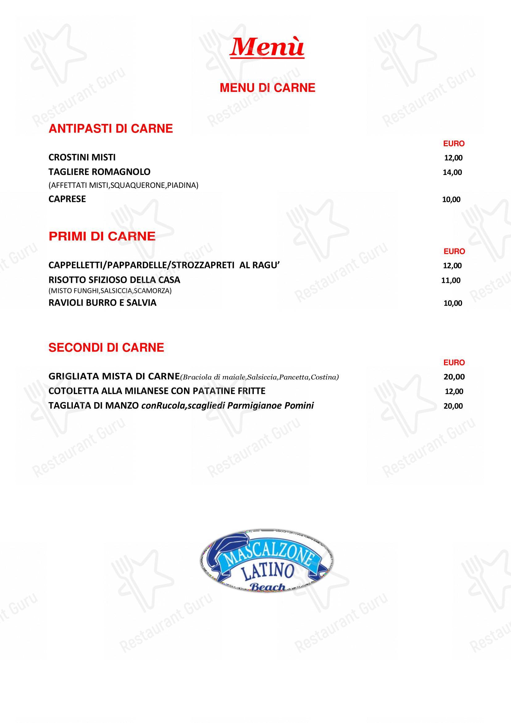 Ristorante Mascalzone Latino Beach Milano Marittima in Milano Marittima - Menu