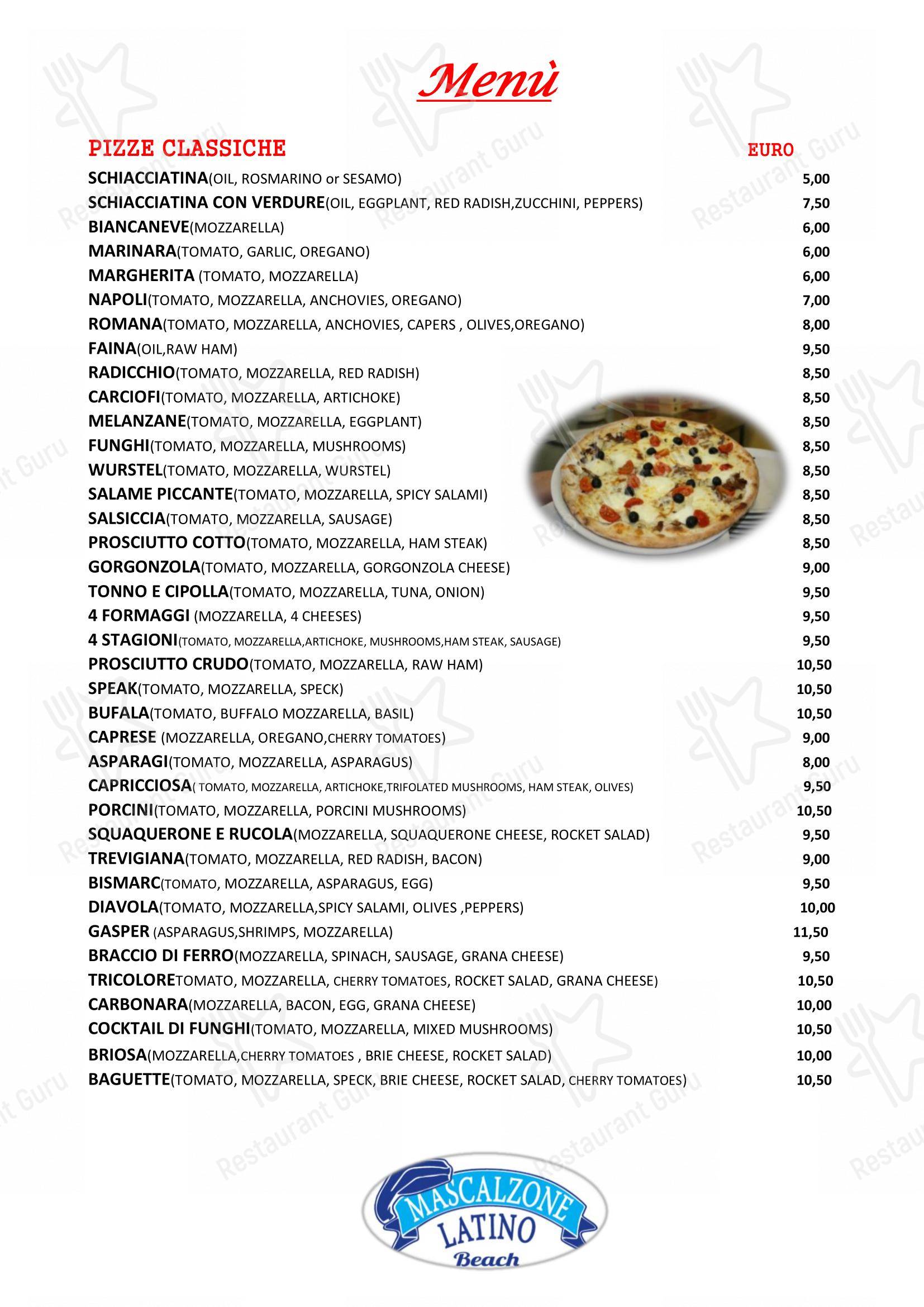 Menu di Ristorante Mascalzone Latino Beach Milano Marittima - Menu bar