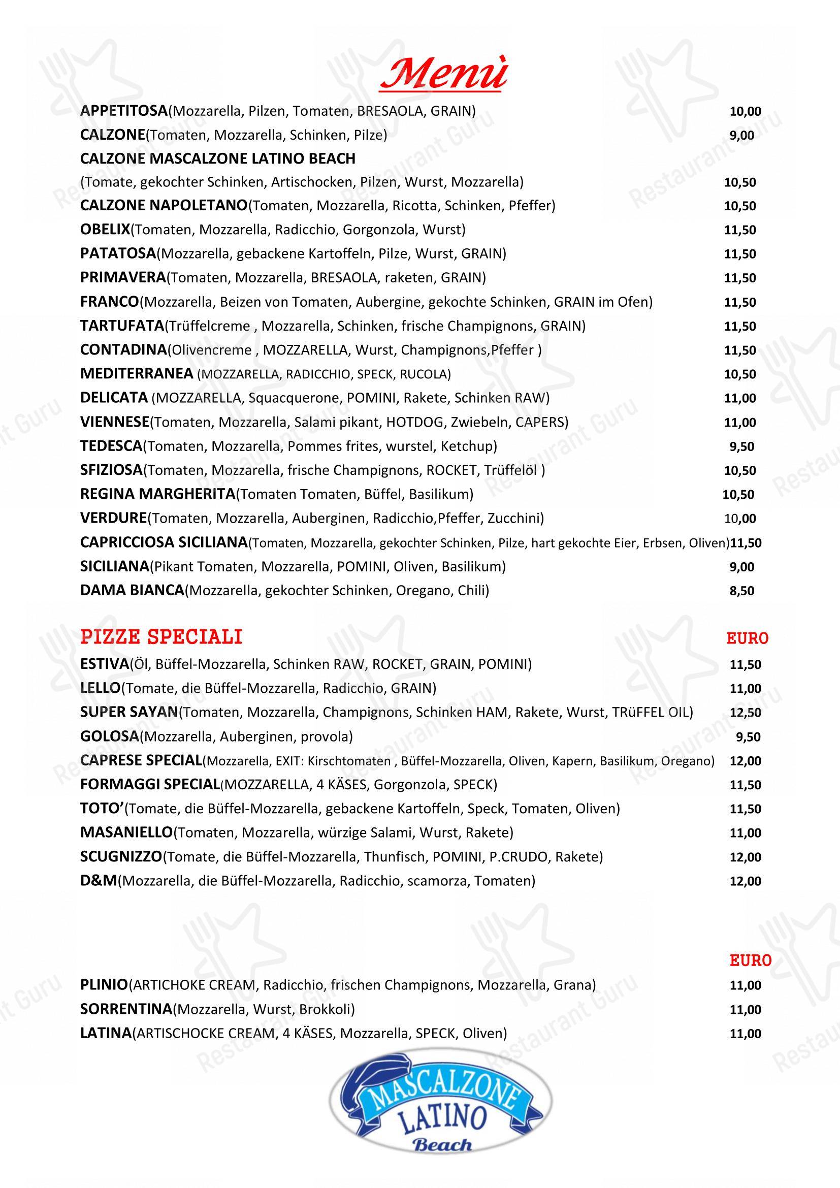 菜单 per Ristorante Mascalzone Latino Beach Milano Marittima in Milano Marittima