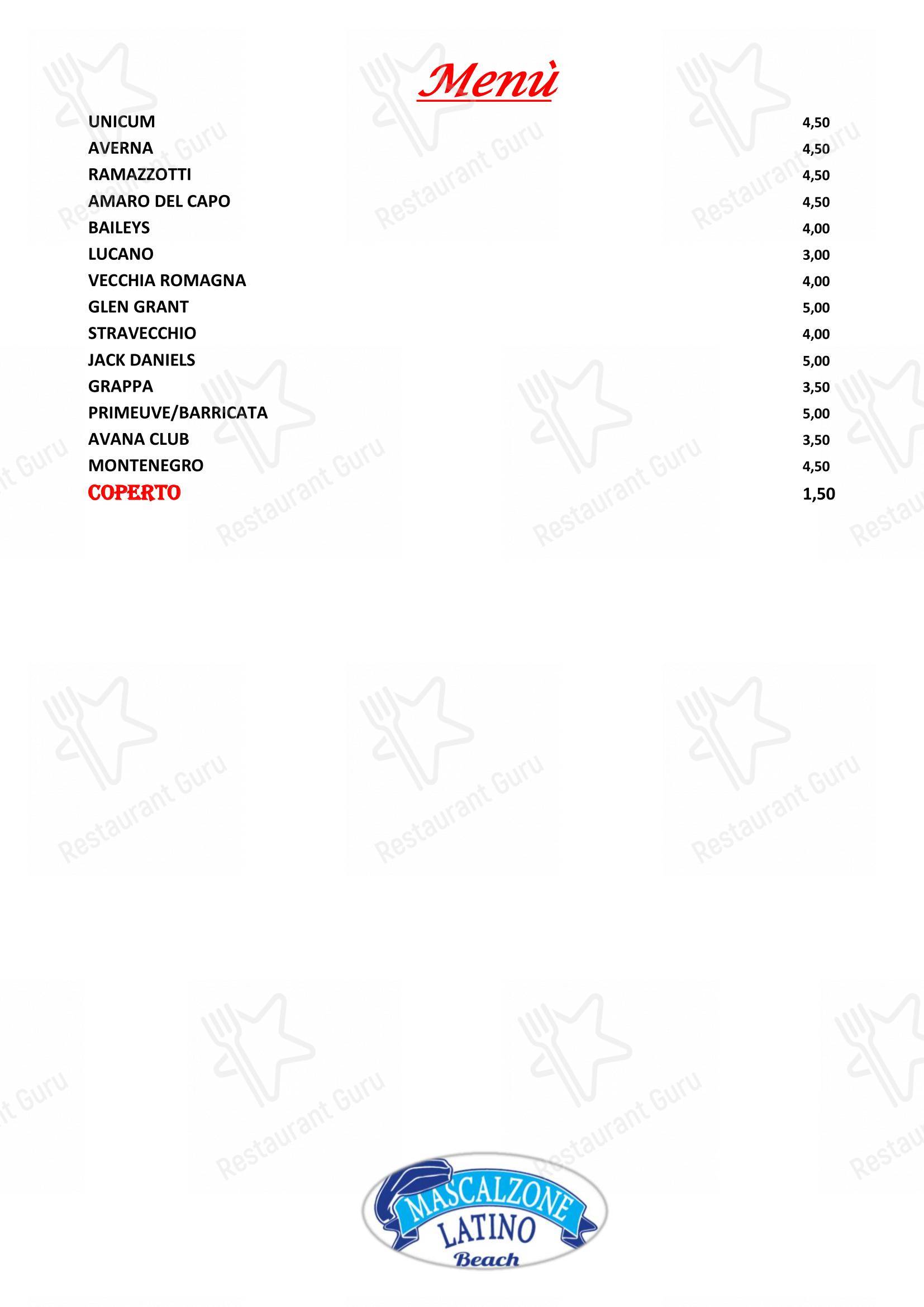 Menu bar per Ristorante Mascalzone Latino Beach Milano Marittima ristorante