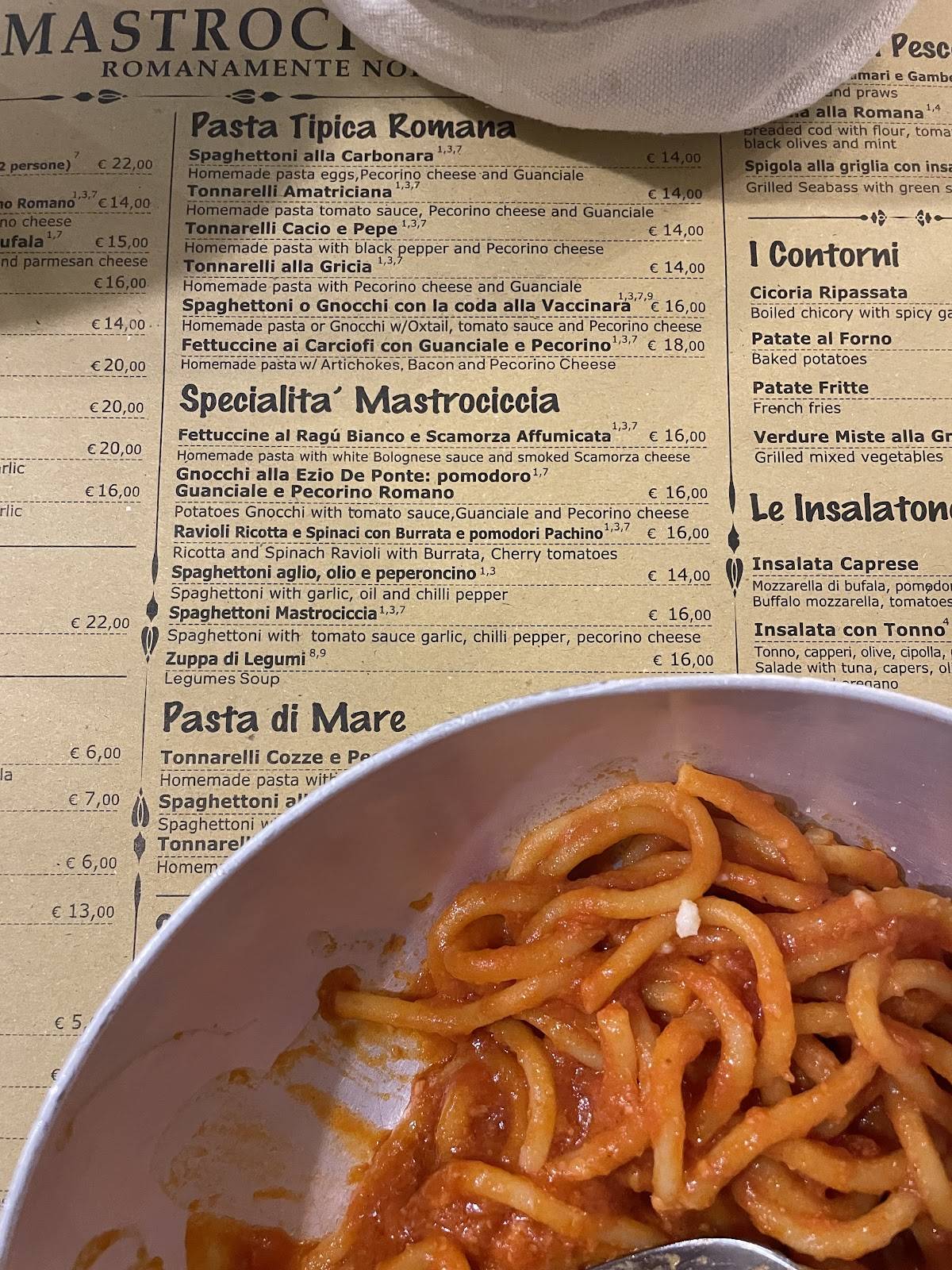 Menu di Mastrociccia - Osteria Pizzeria 