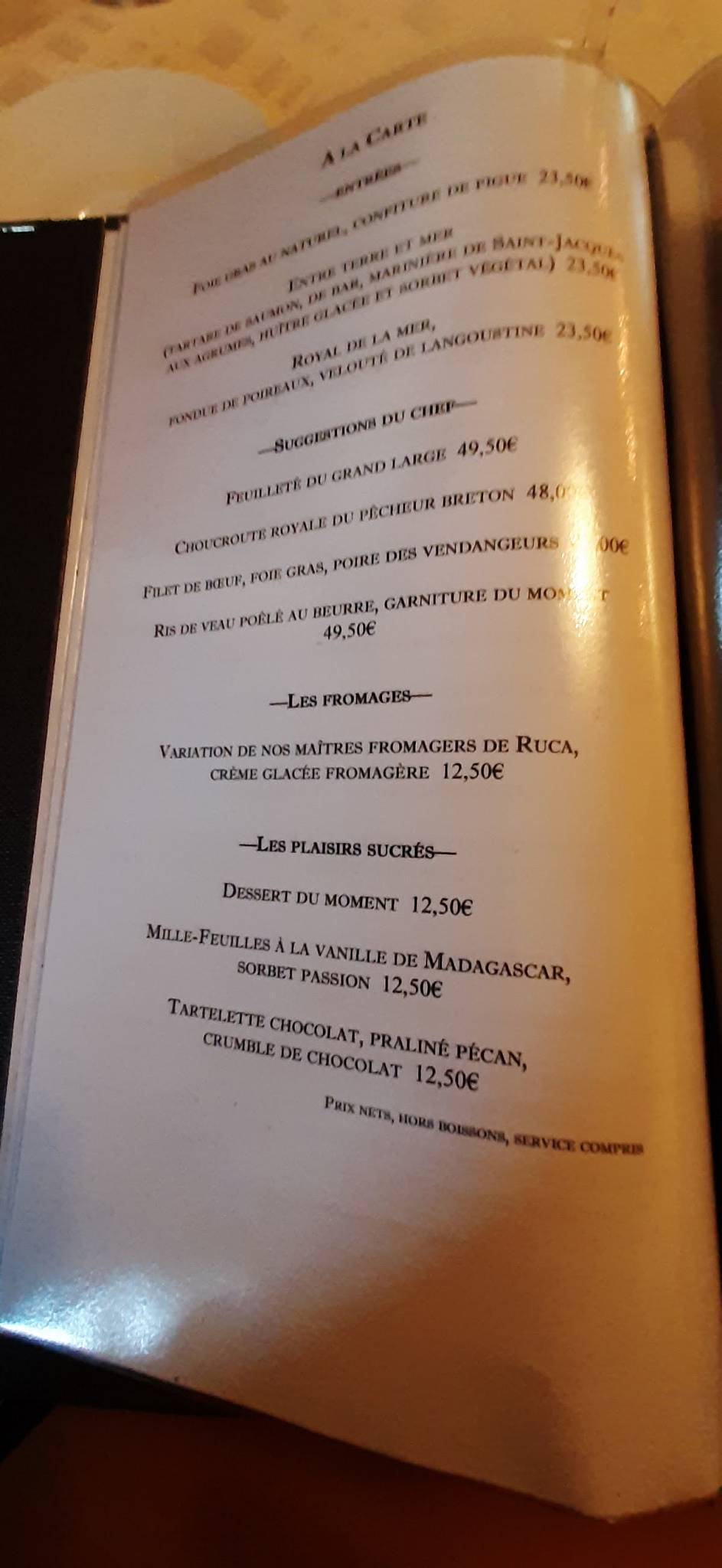 Menu de La Fermette